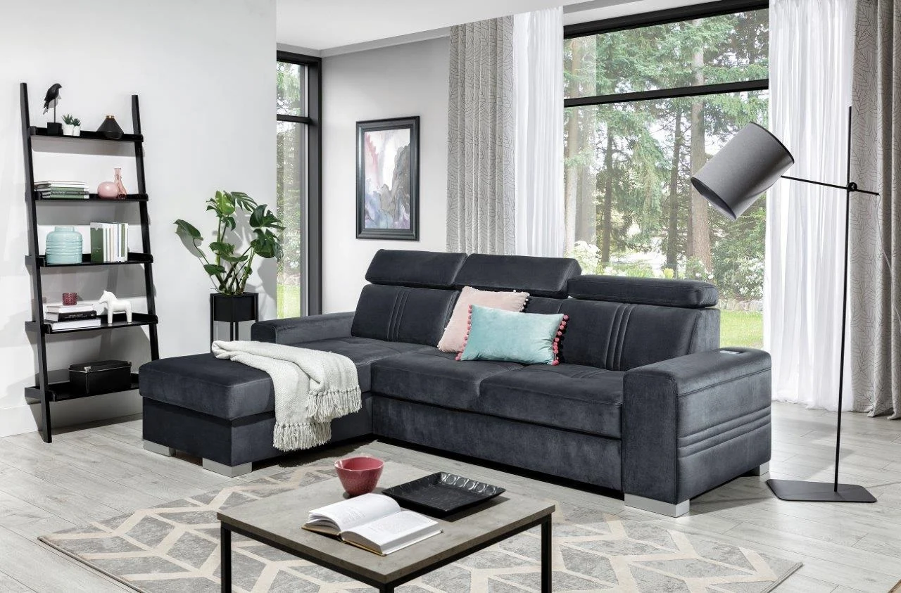 Ecksofa Schlafsofa NOLAN XS inkl. USB in Stoff Element Graphit Ottomane Links - Fun Moebel