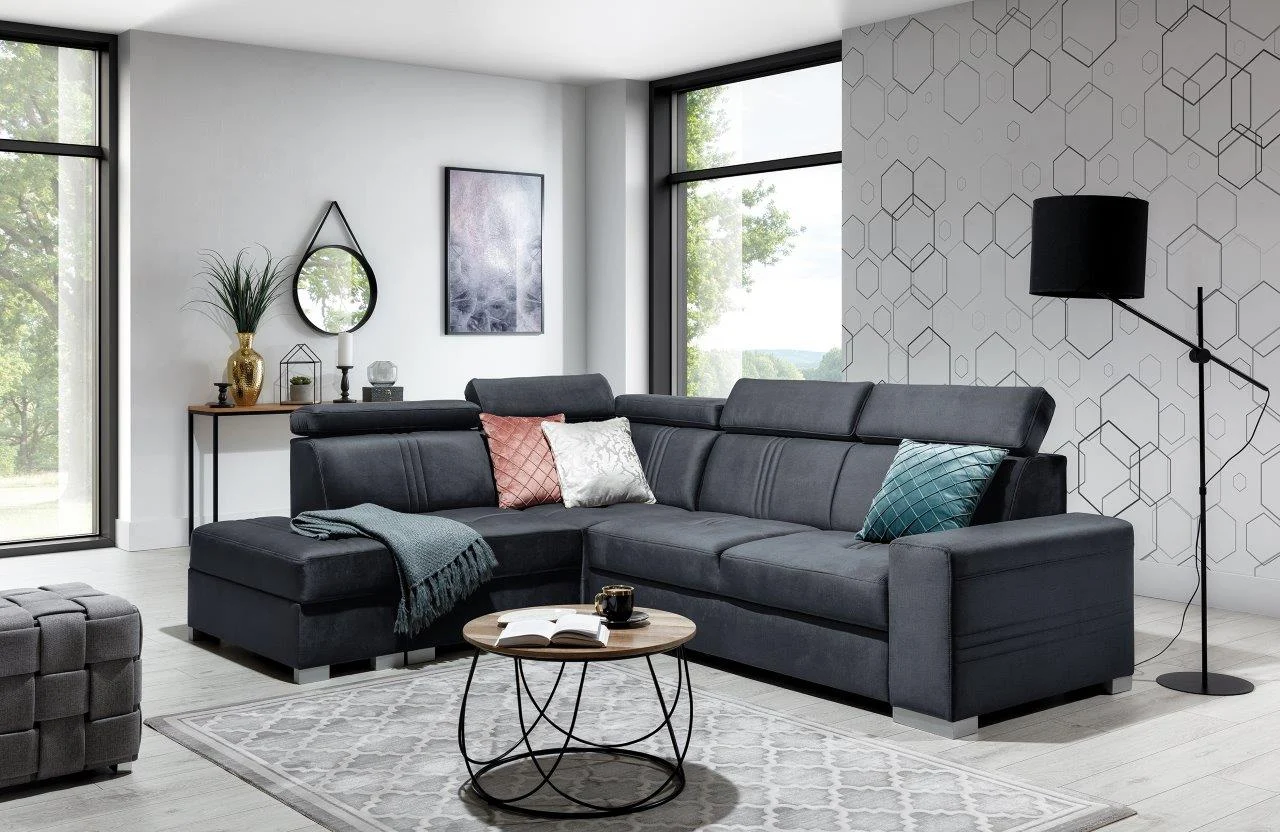 Ecksofa Schlafsofa NOLAN inkl. USB in Stoff Element Graphit Ottomane Links - Fun Moebel