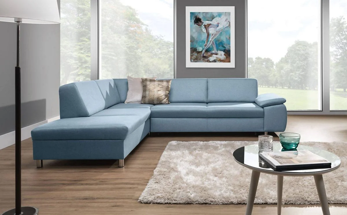 Ecksofa Schlafsofa NORBI Hellblau Ottomane Links - Fun Moebel