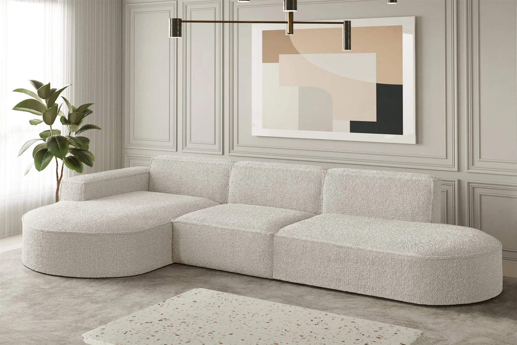 Ecksofa Designersofa PALMA in Stoff Ascot Beige Ottomane Links - Fun Moebel