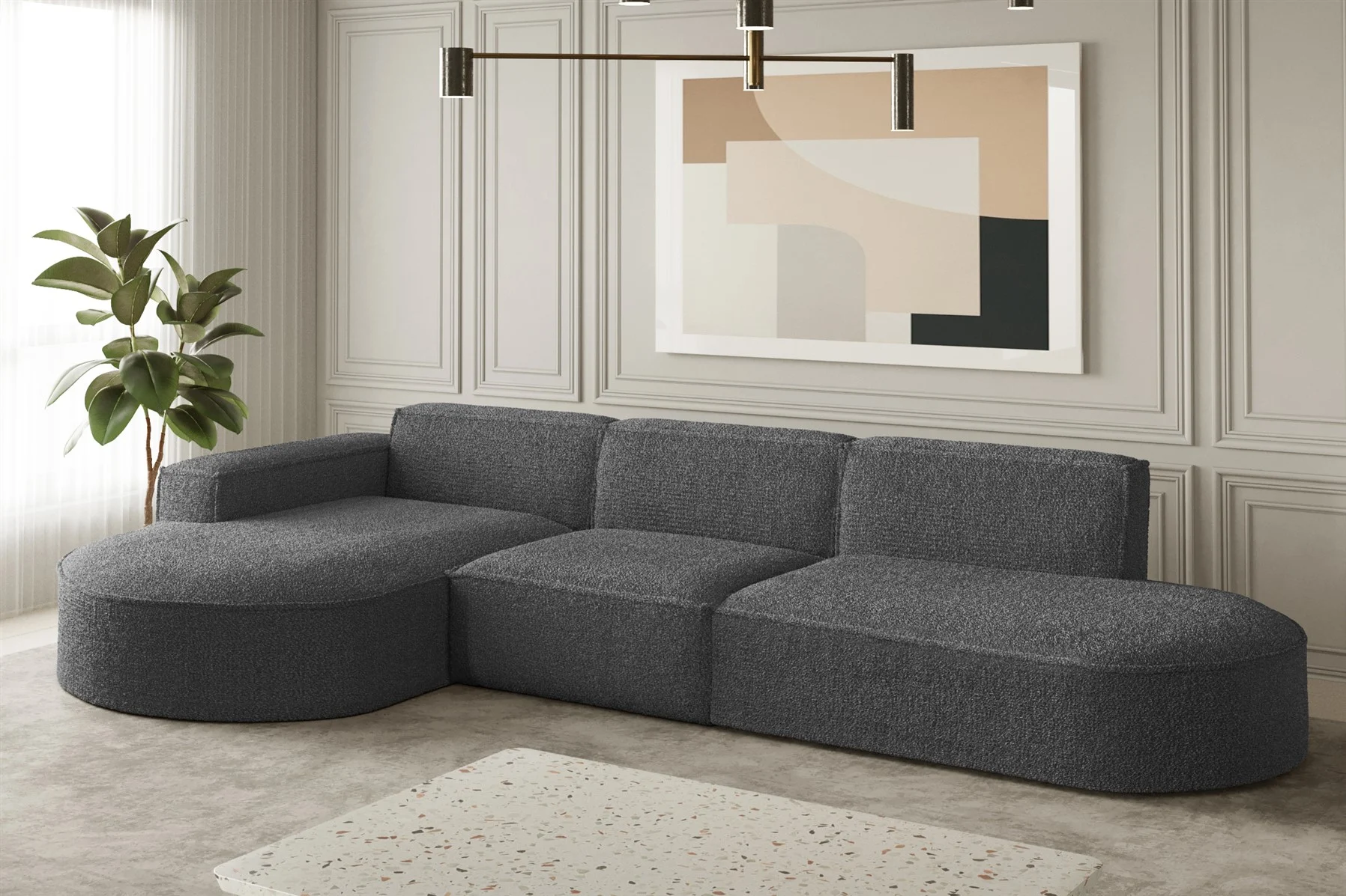 Ecksofa Designersofa PALMA in Stoff Ascot Graphitgrau Ottomane Links - Fun Moebel