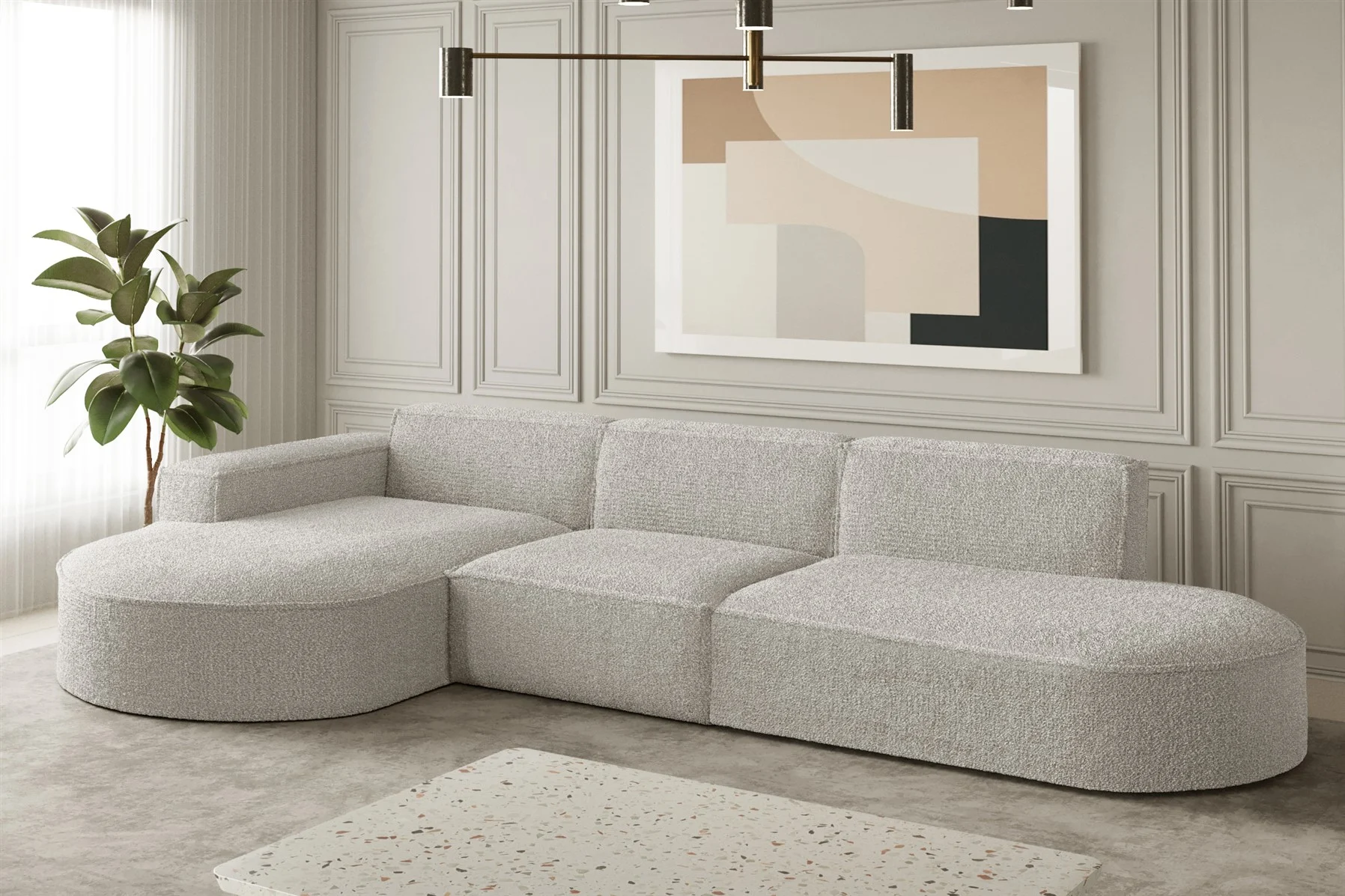 Ecksofa Designersofa PALMA in Stoff Ascot Pearl Ottomane Links - Fun Moebel
