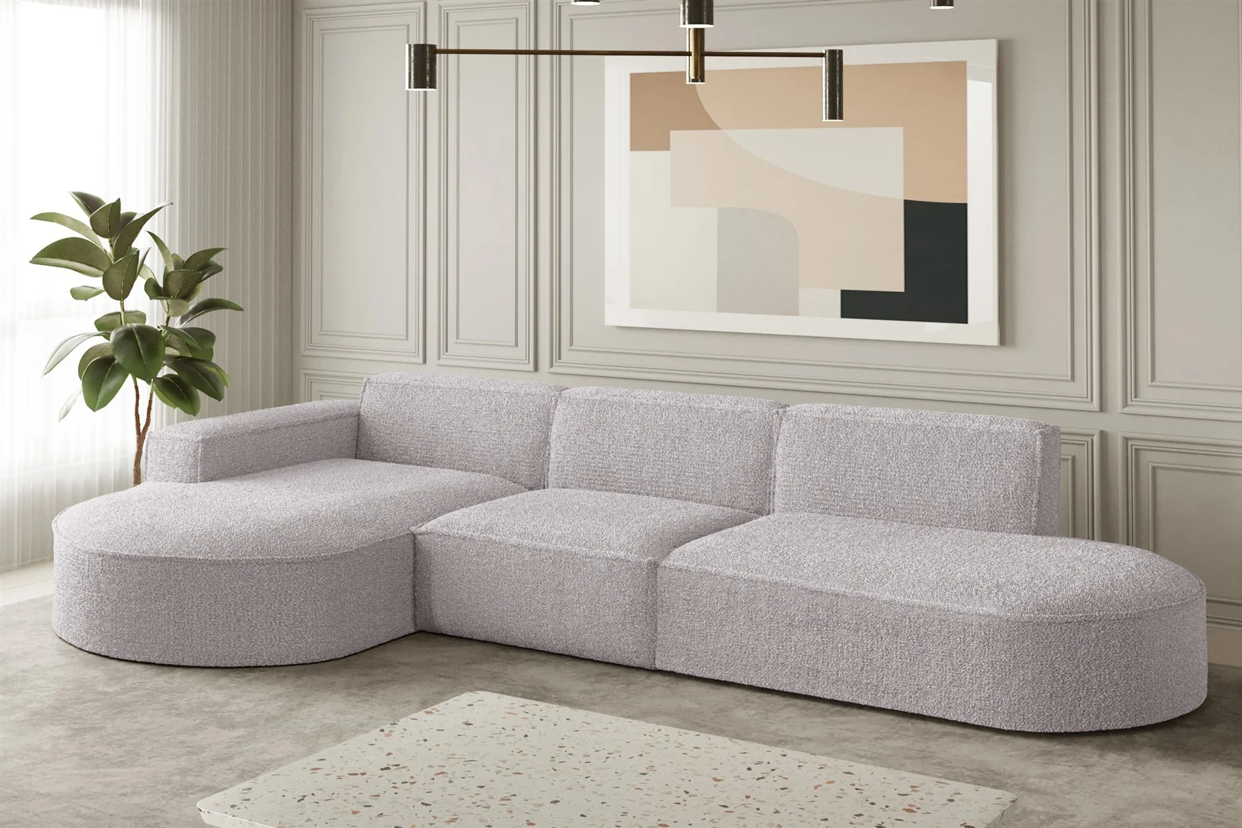 Ecksofa Designersofa PALMA in Stoff Ascot Rose Ottomane Links - Fun Moebel