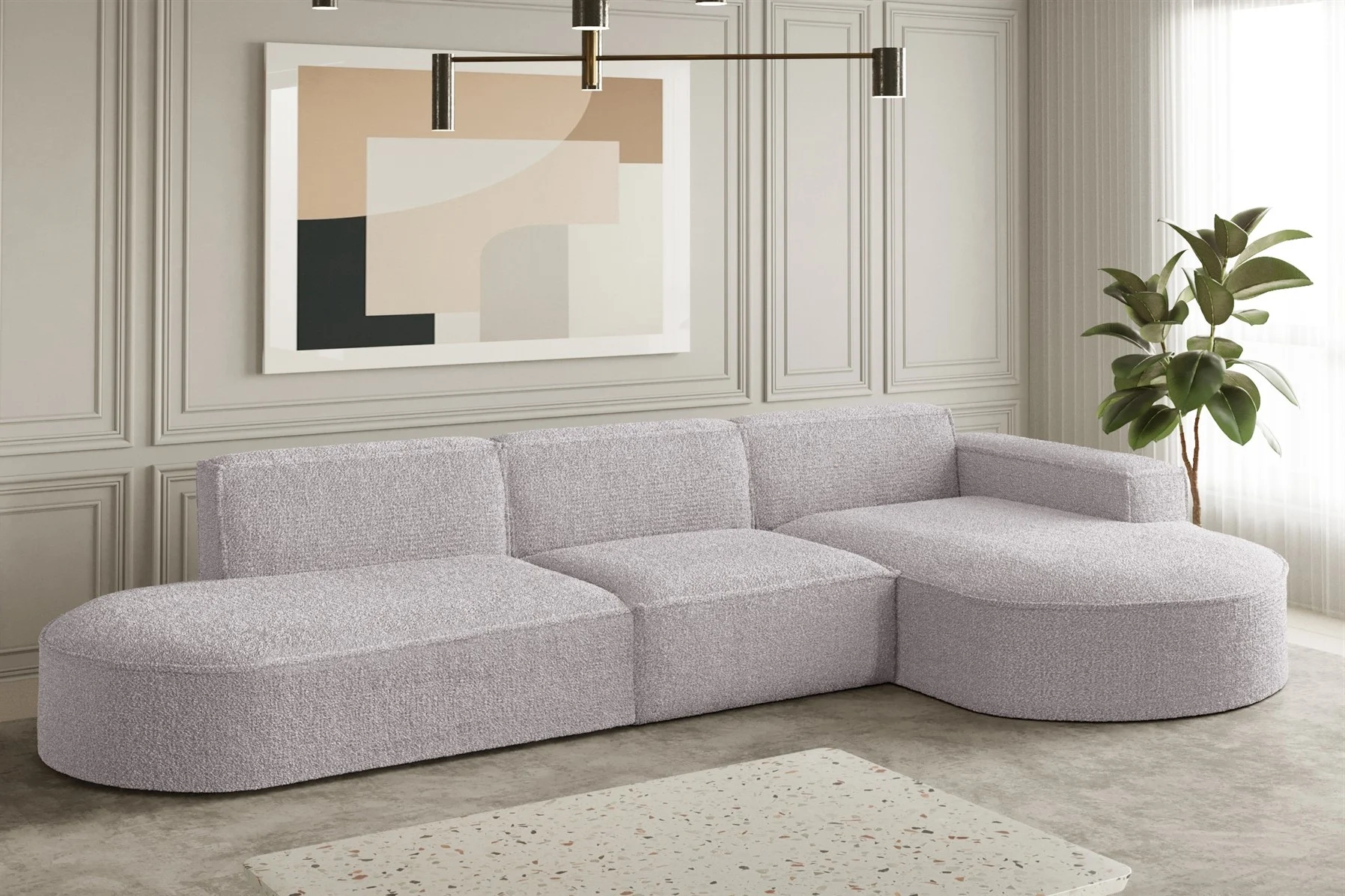 Ecksofa Designersofa PALMA in Stoff Ascot Rose Ottomane Rechts - Fun Moebel
