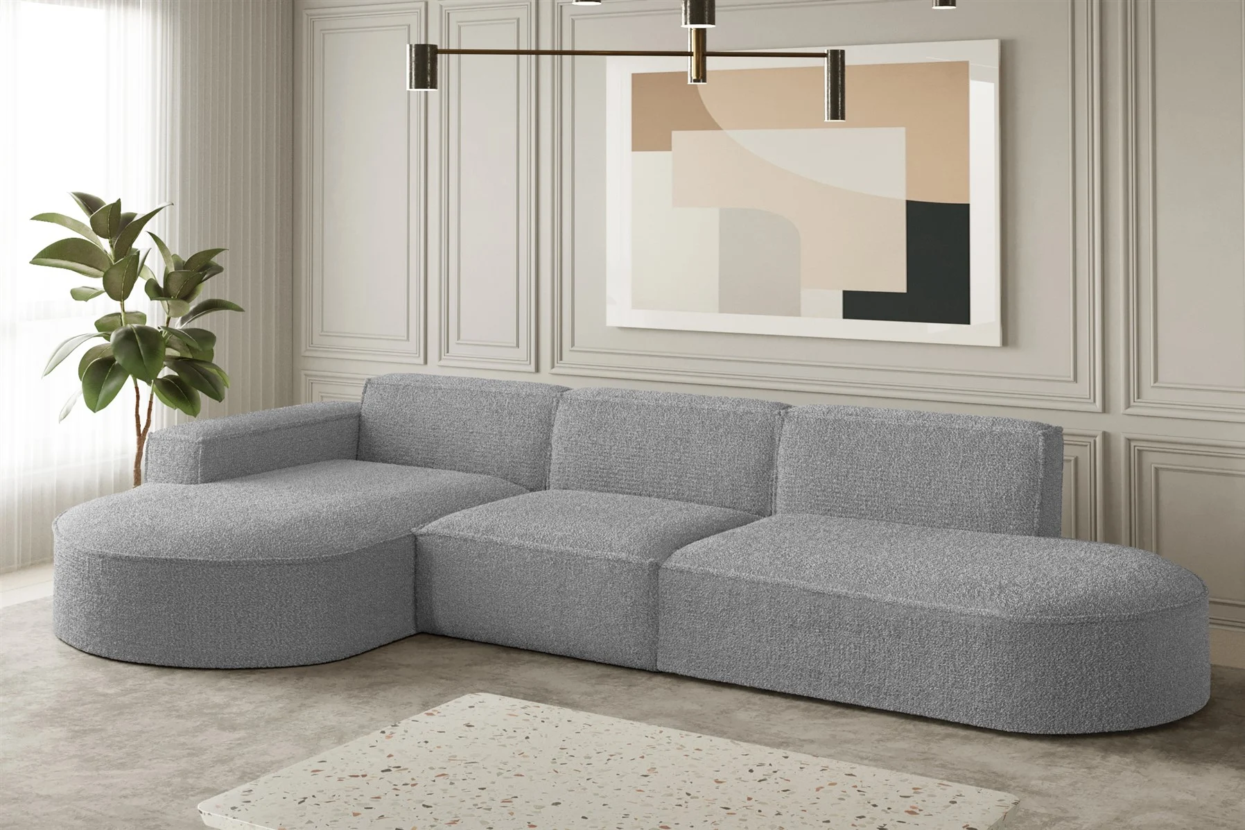 Ecksofa Designersofa PALMA in Stoff Ascot Taupe Ottomane Links - Fun Moebel