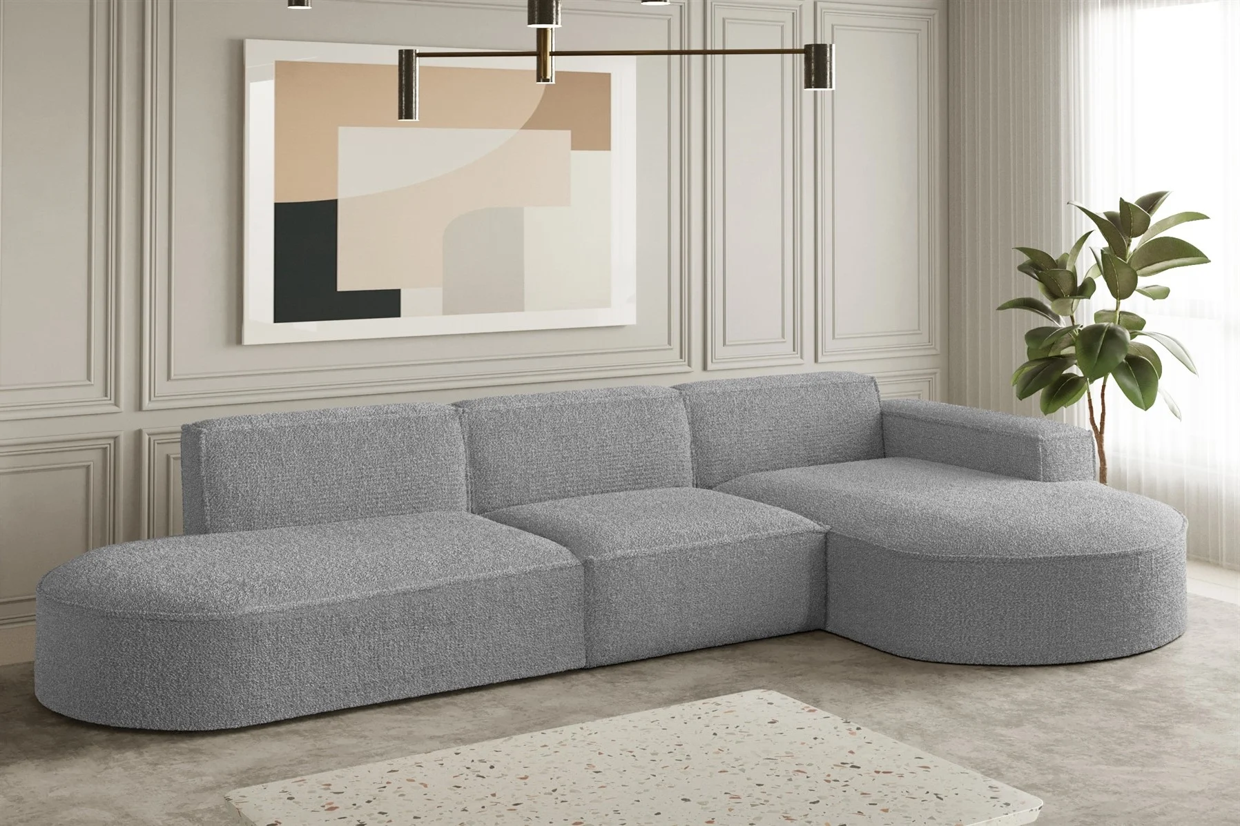 Ecksofa Designersofa PALMA in Stoff Ascot Taupe Ottomane Rechts - Fun Moebel