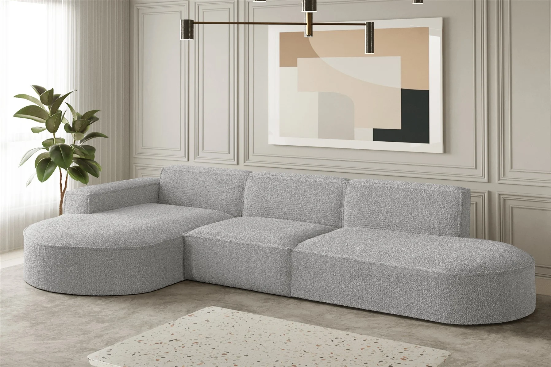 Ecksofa Designersofa PALMA in Stoff Ascot Toffee Ottomane Links - Fun Moebel