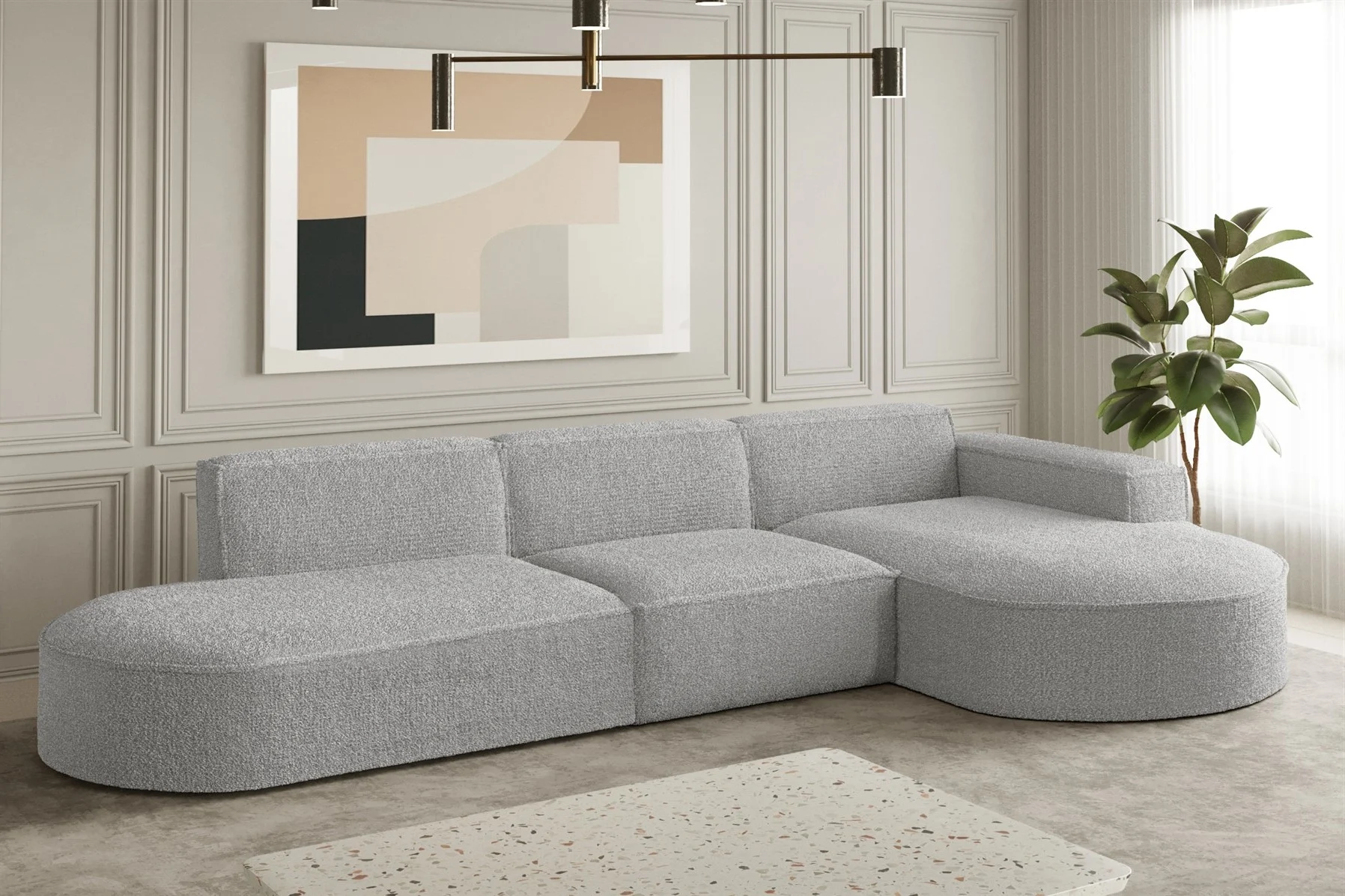 Ecksofa Designersofa PALMA in Stoff Ascot Toffee Ottomane Rechts - Fun Moebel