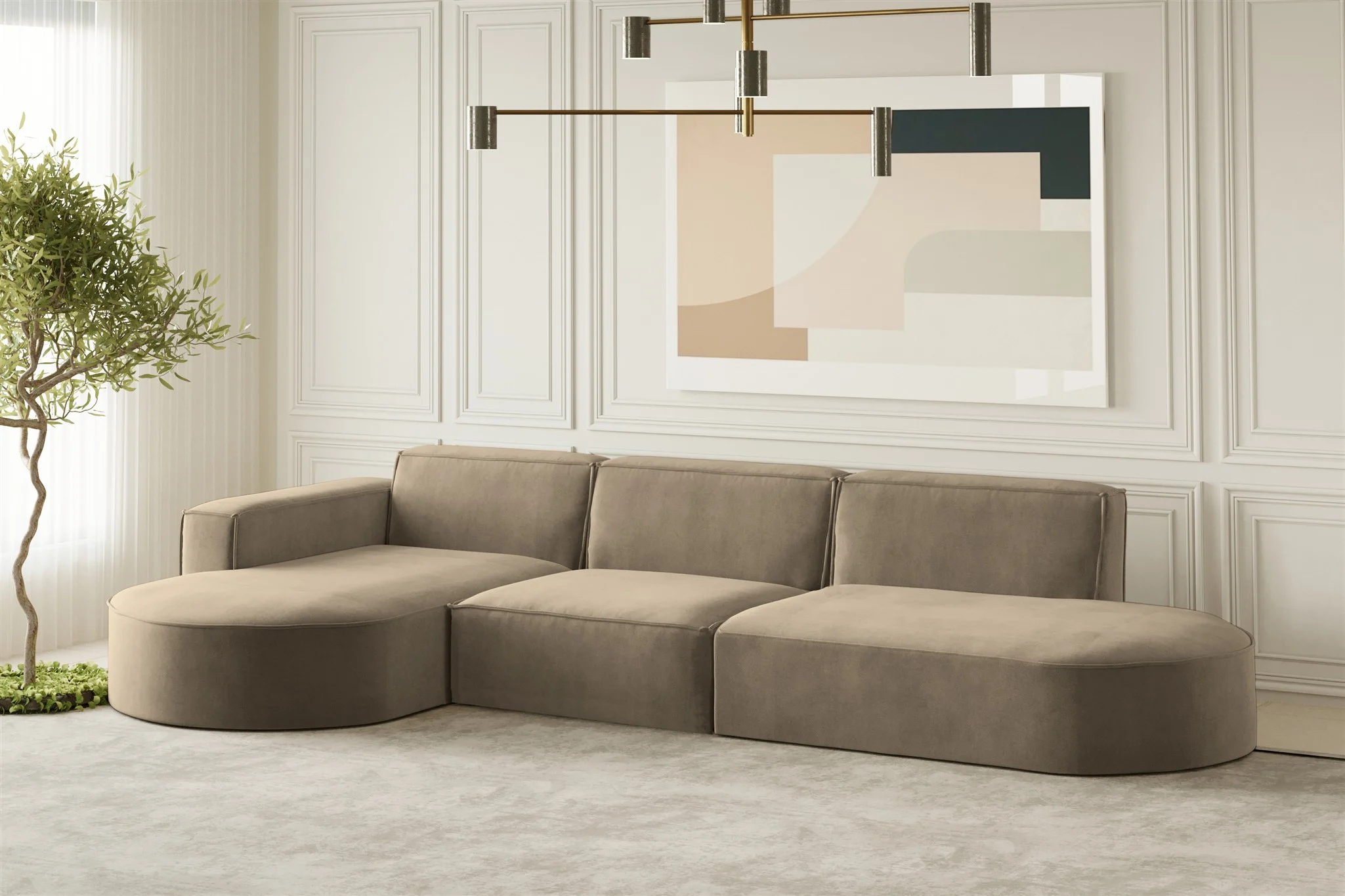 Ecksofa Designersofa PALMA in Stoff Noel Braun Ottomane Links - Fun Moebel
