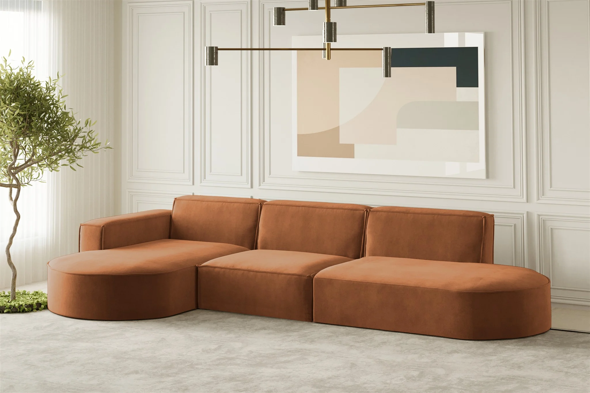 Ecksofa Designersofa PALMA in Stoff Noel Ziegelrot Ottomane Links - Fun Moebel