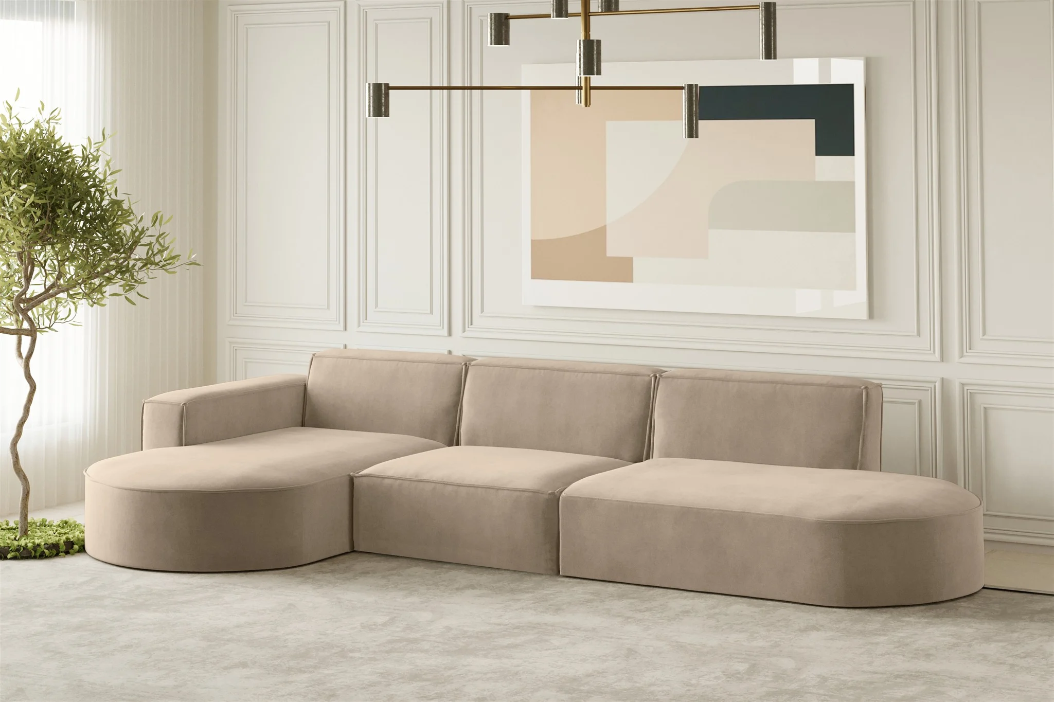 Ecksofa Designersofa PALMA in Stoff Noel Beige Ottomane Links - Fun Moebel