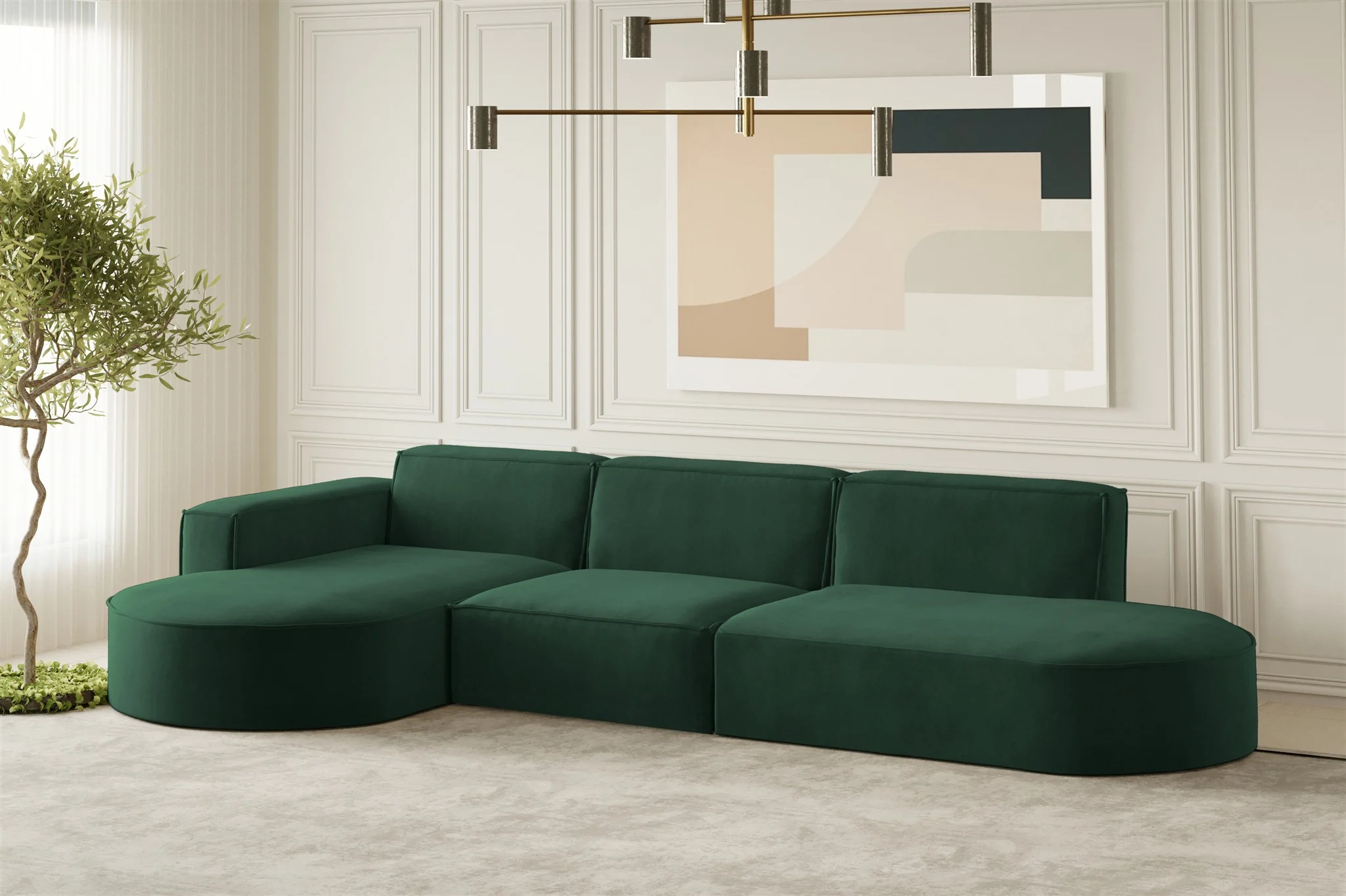 Ecksofa Designersofa PALMA in Stoff Noel Grün Ottomane Links - Fun Moebel