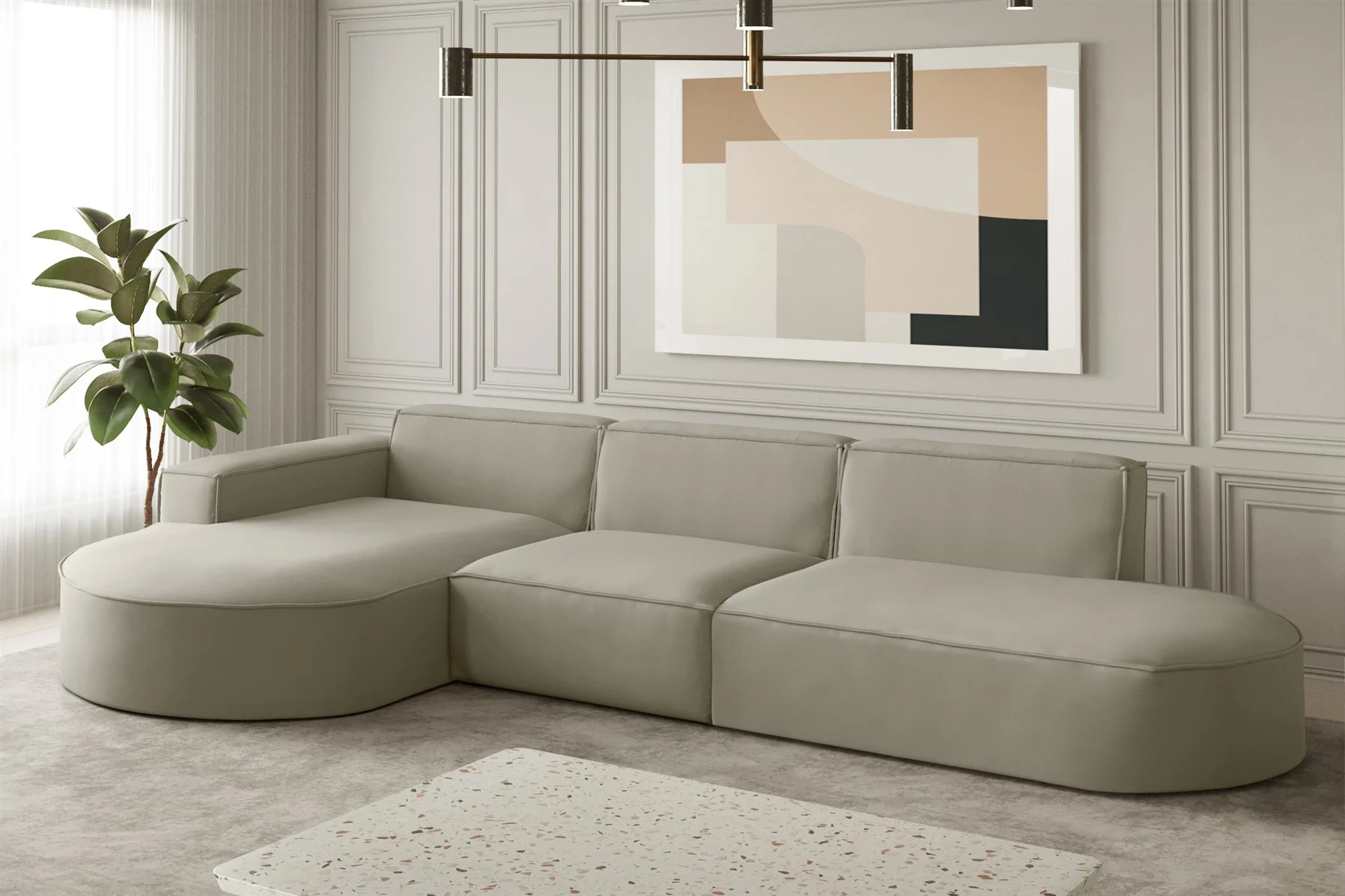 Ecksofa Designersofa PALMA in Stoff Opera Velvet Pearl Ottomane Links - Fun Moebel
