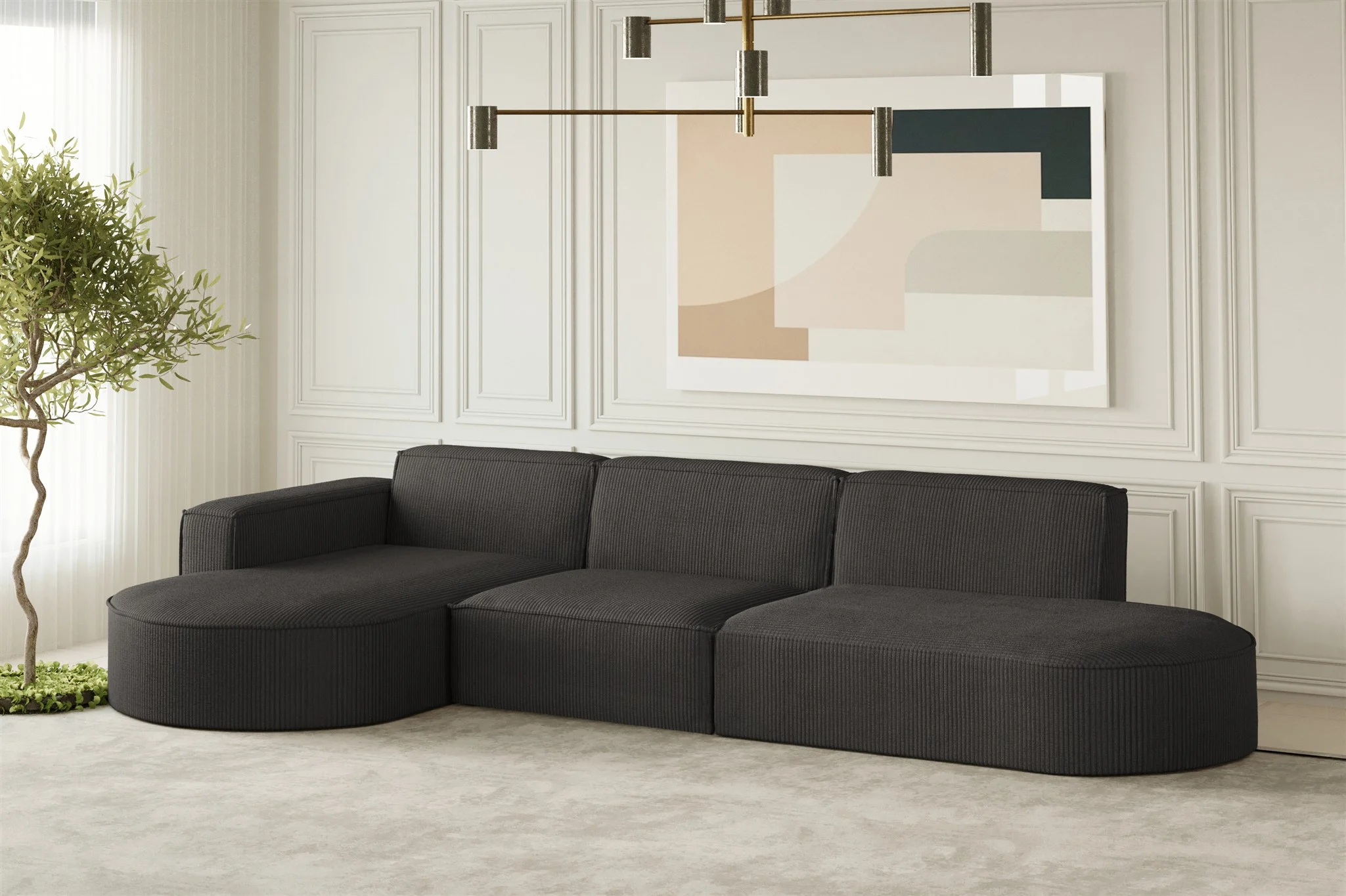 Ecksofa Designersofa PALMA in Stoff Scala Anthrazit Ottomane Links - Fun Moebel