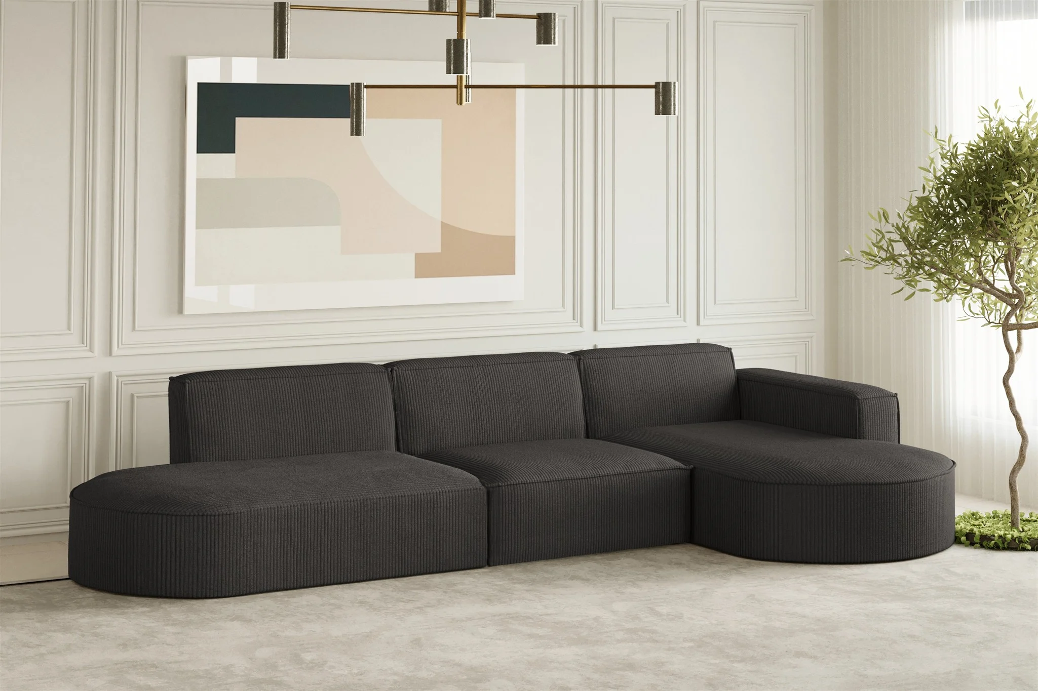Ecksofa Designersofa PALMA in Stoff Scala Anthrazit Ottomane Rechts - Fun Moebel