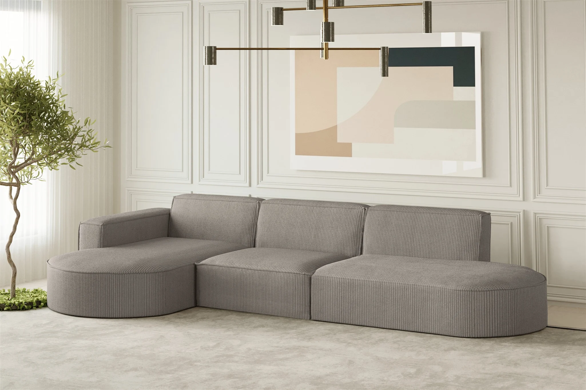 Ecksofa Designersofa PALMA in Stoff Scala Grau Ottomane Links - Fun Moebel