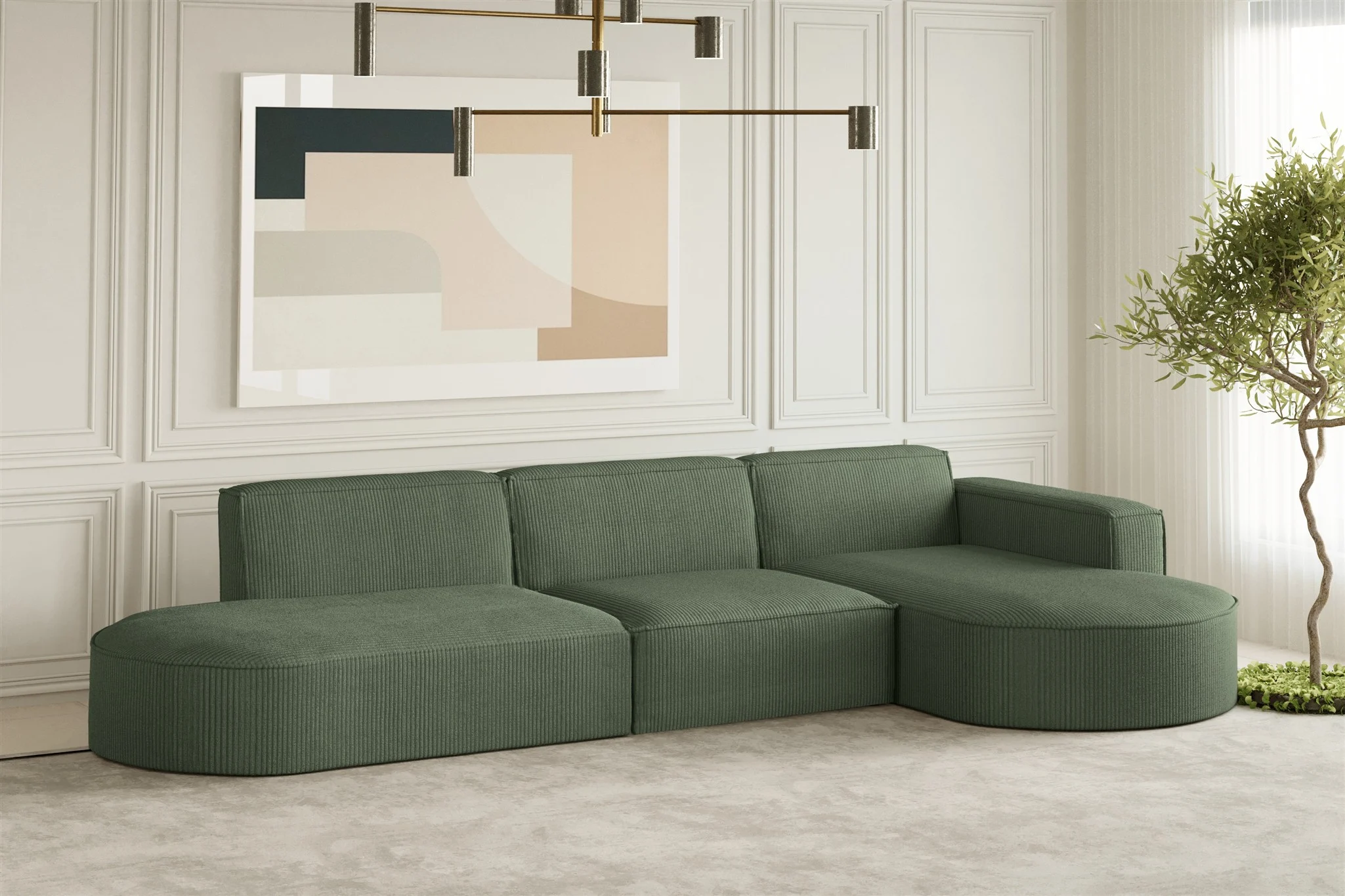 Ecksofa Designersofa PALMA in Stoff Scala Forest Ottomane Rechts - Fun Moebel