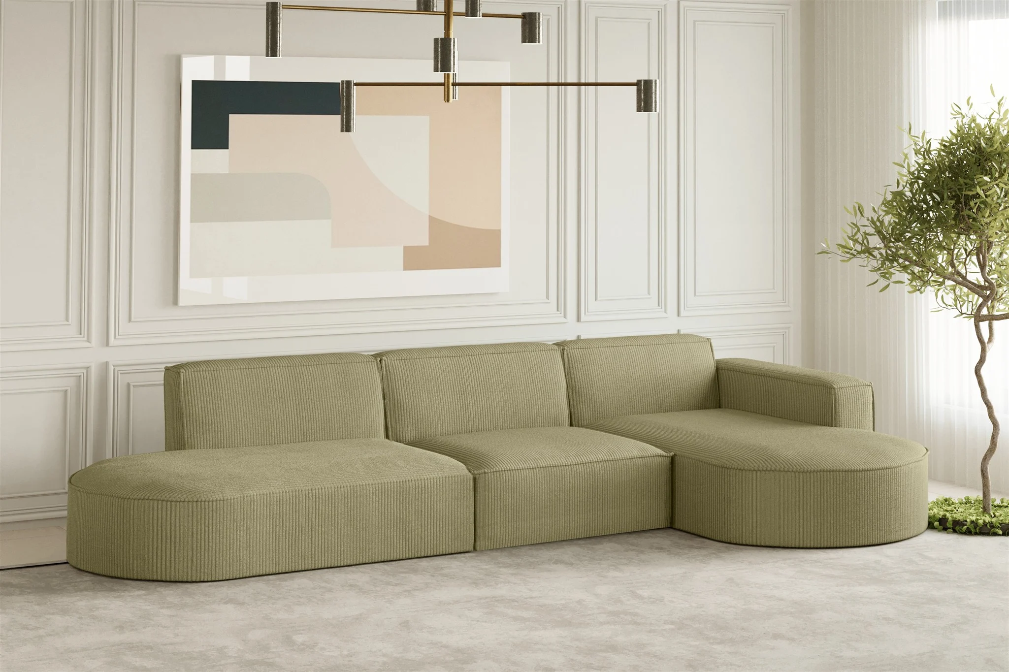 Ecksofa Designersofa PALMA in Stoff Scala Kiwi Ottomane Rechts - Fun Moebel