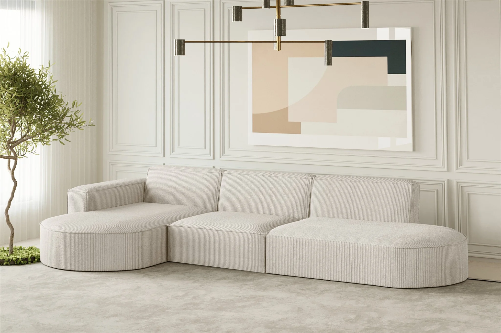 Ecksofa Designersofa PALMA in Stoff Scala Sand Ottomane Links - Fun Moebel