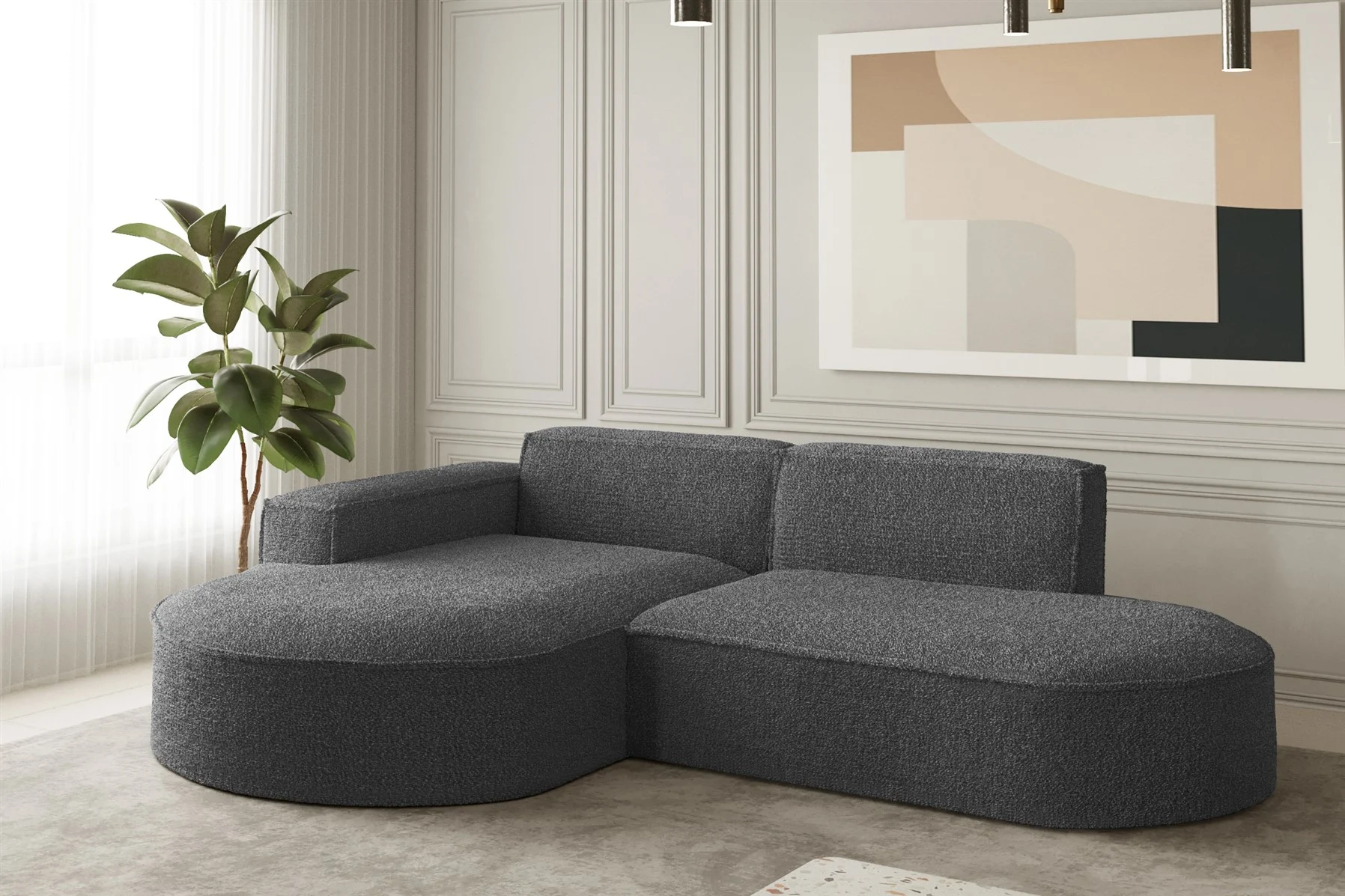 Ecksofa Designersofa PALMA XS in Stoff Ascot Graphitgrau Ottomane Links - Fun Moebel