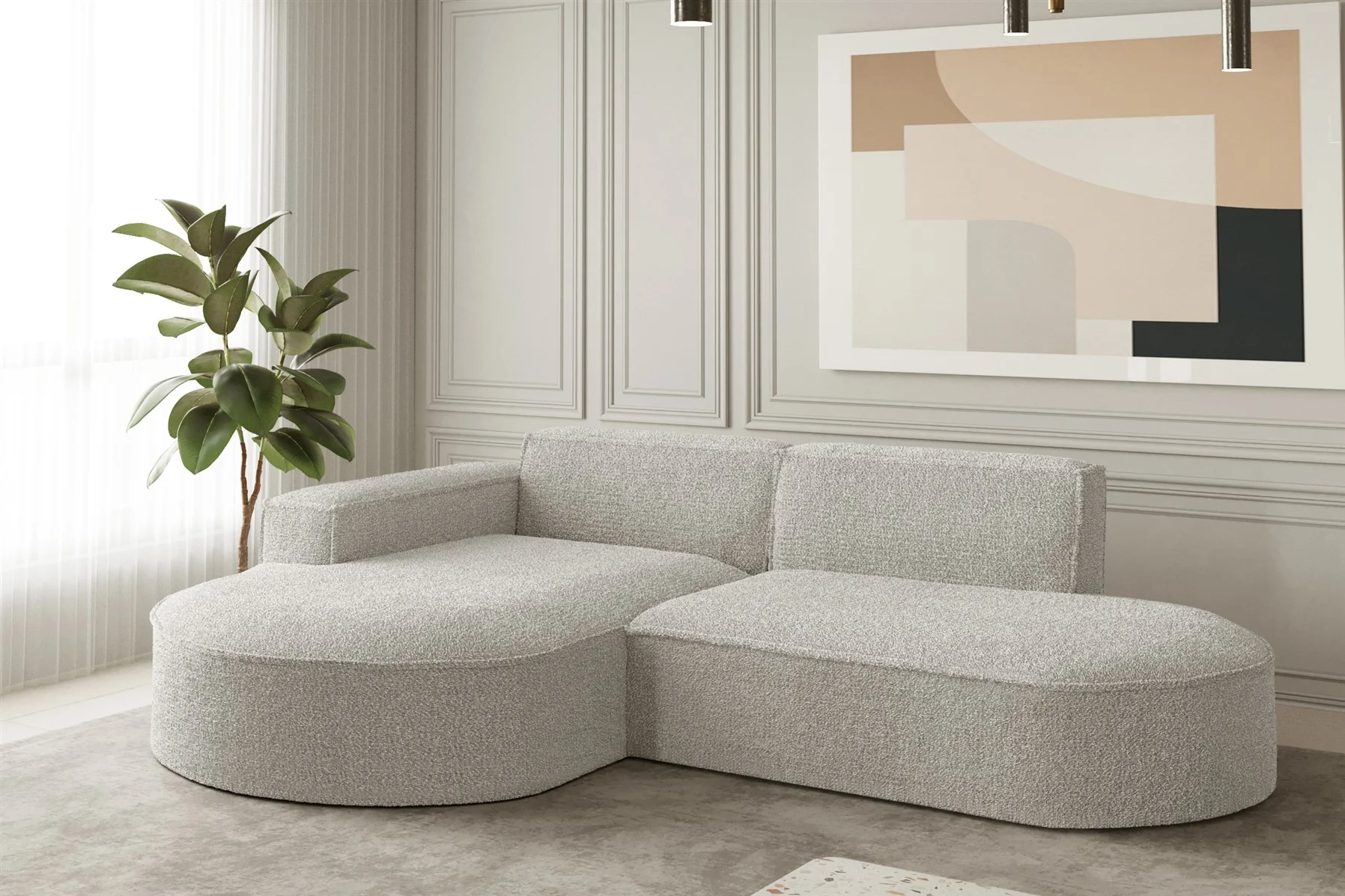 Ecksofa Designersofa PALMA XS in Stoff Ascot Pearl Ottomane Links - Fun Moebel