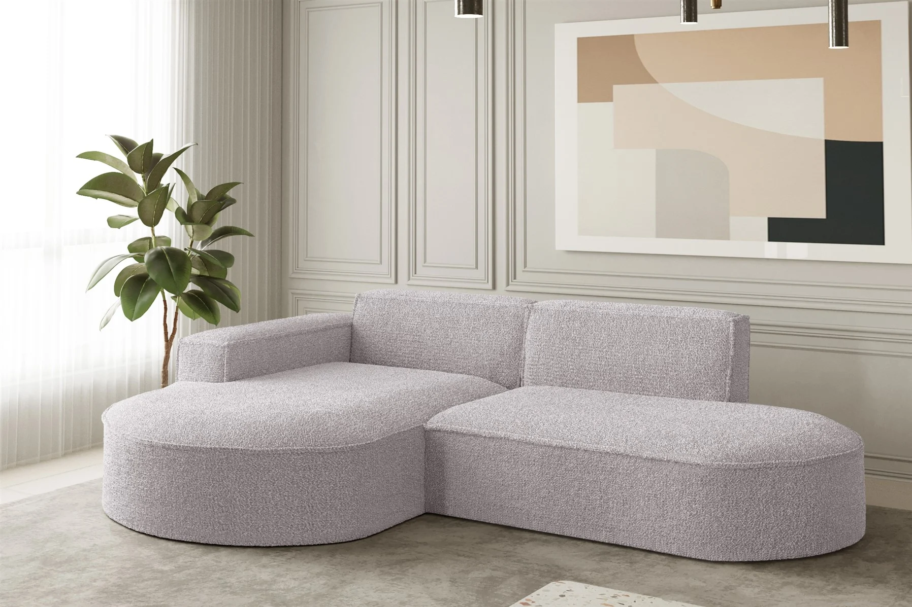 Ecksofa Designersofa PALMA XS in Stoff Ascot Rose Ottomane Links - Fun Moebel