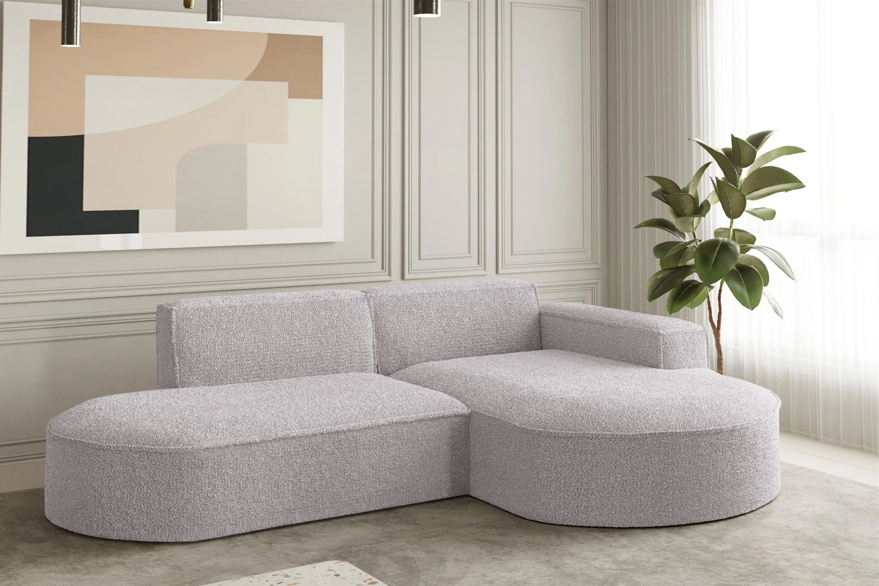 Ecksofa Designersofa PALMA XS in Stoff Ascot Rose Ottomane Rechts - Fun Moebel