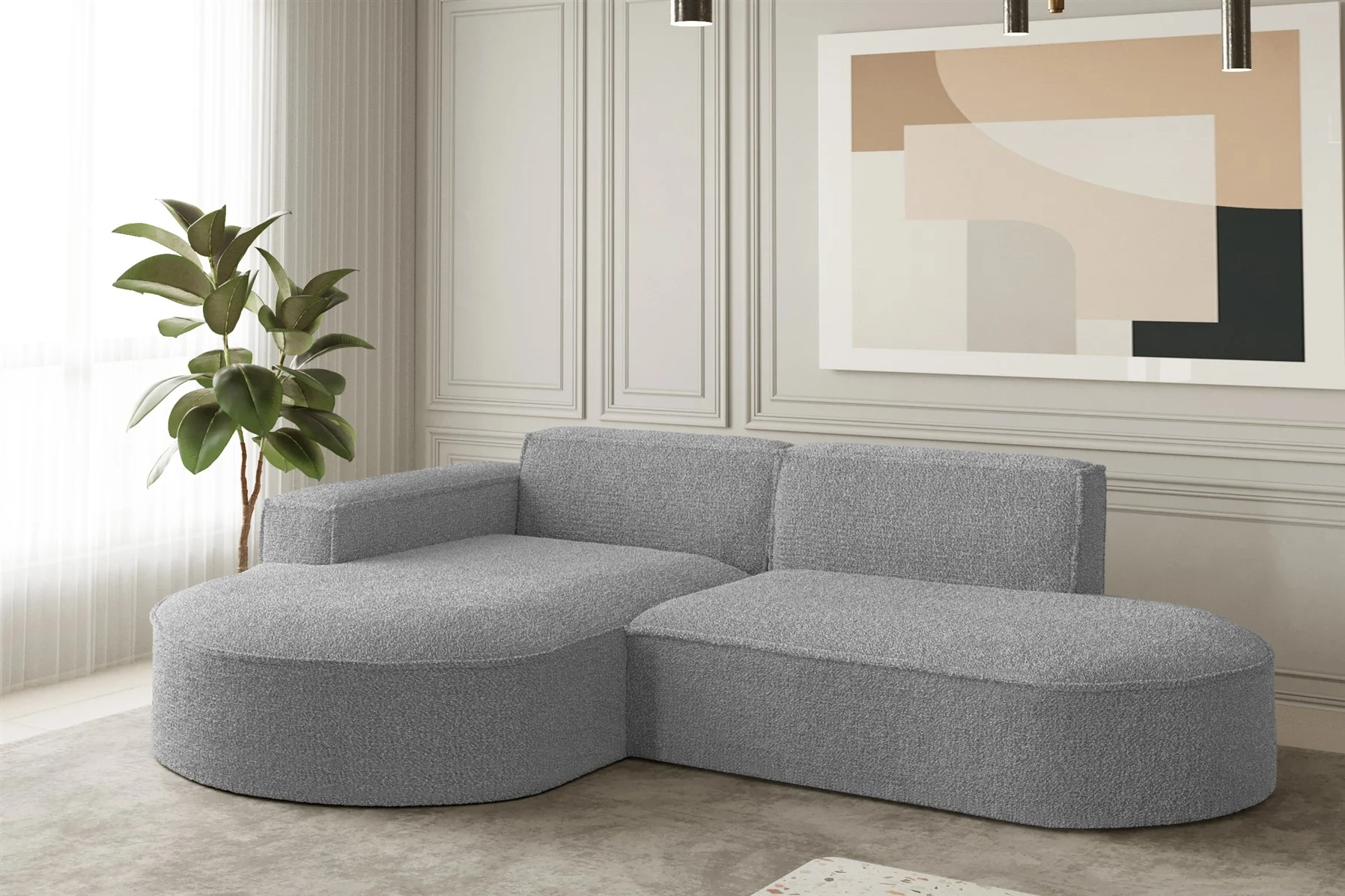 Ecksofa Designersofa PALMA XS in Stoff Ascot Taupe Ottomane Links - Fun Moebel