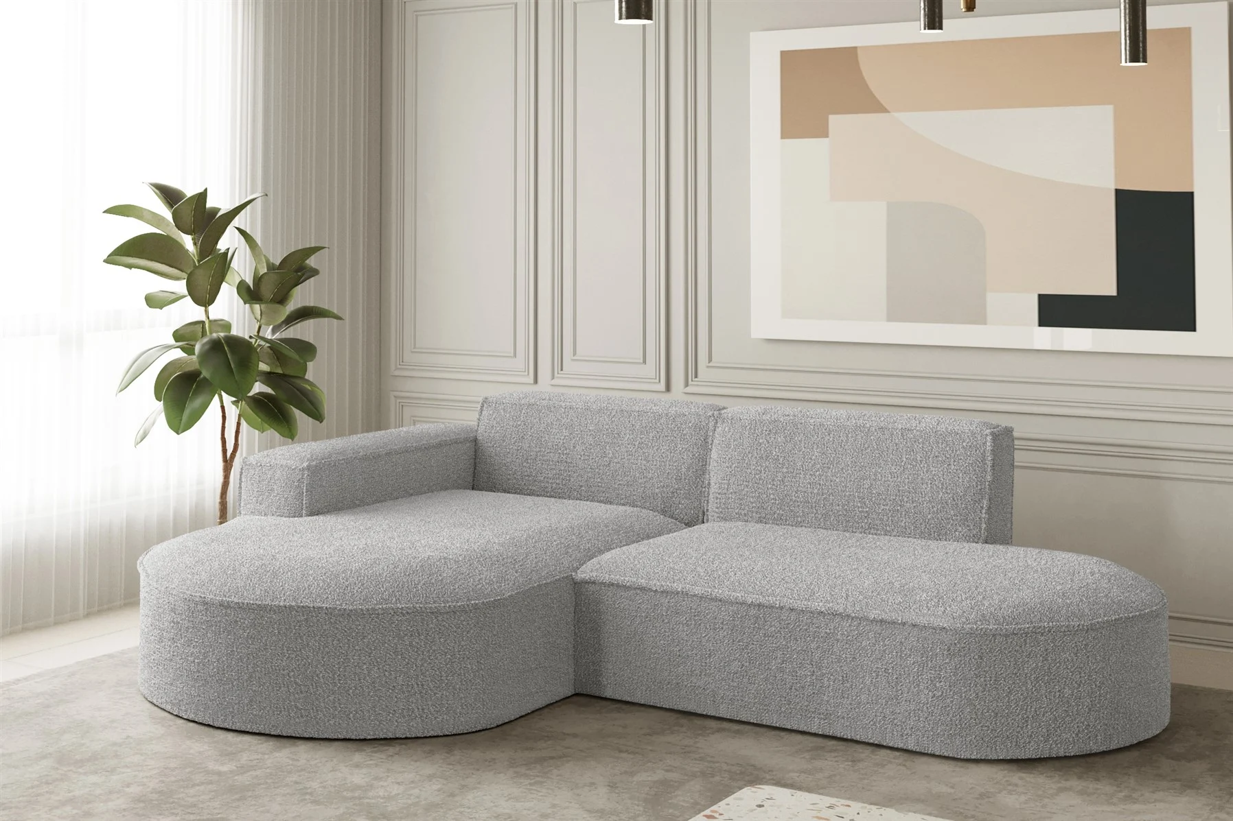 Ecksofa Designersofa PALMA XS in Stoff Ascot Toffee Ottomane Links - Fun Moebel