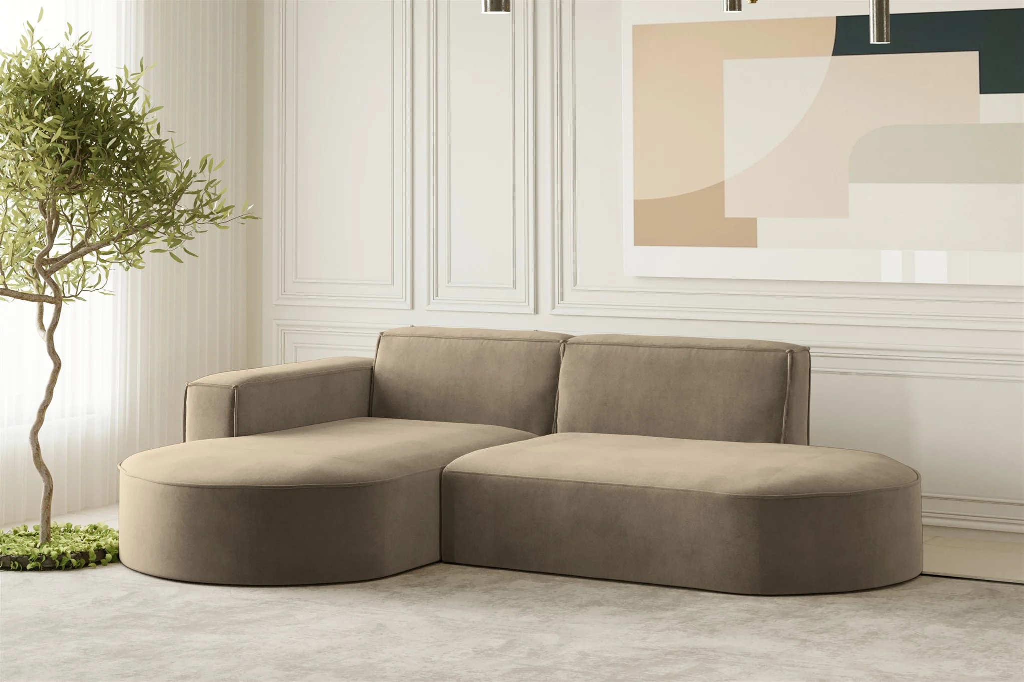 Ecksofa Designersofa PALMA XS in Stoff Noel Braun Ottomane Links - Fun Moebel