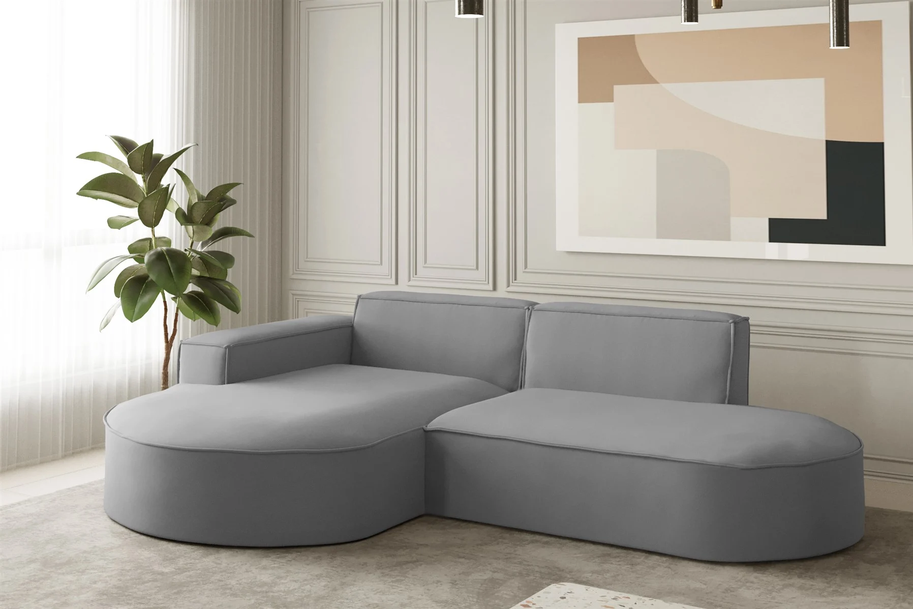 Ecksofa Designersofa PALMA XS in Stoff Opera Velvet Grau Ottomane Links - Fun Moebel