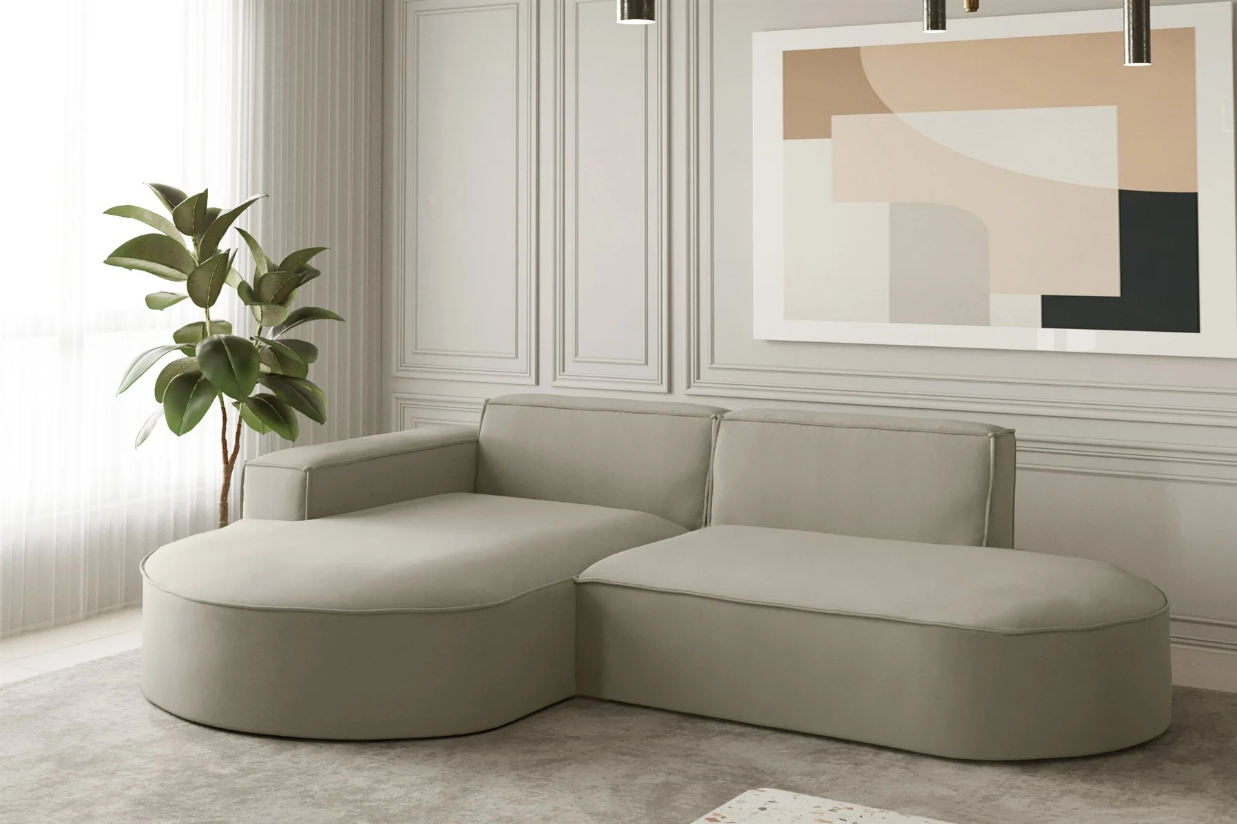 Ecksofa Designersofa PALMA XS in Stoff Opera Velvet Pearl Ottomane Links - Fun Moebel