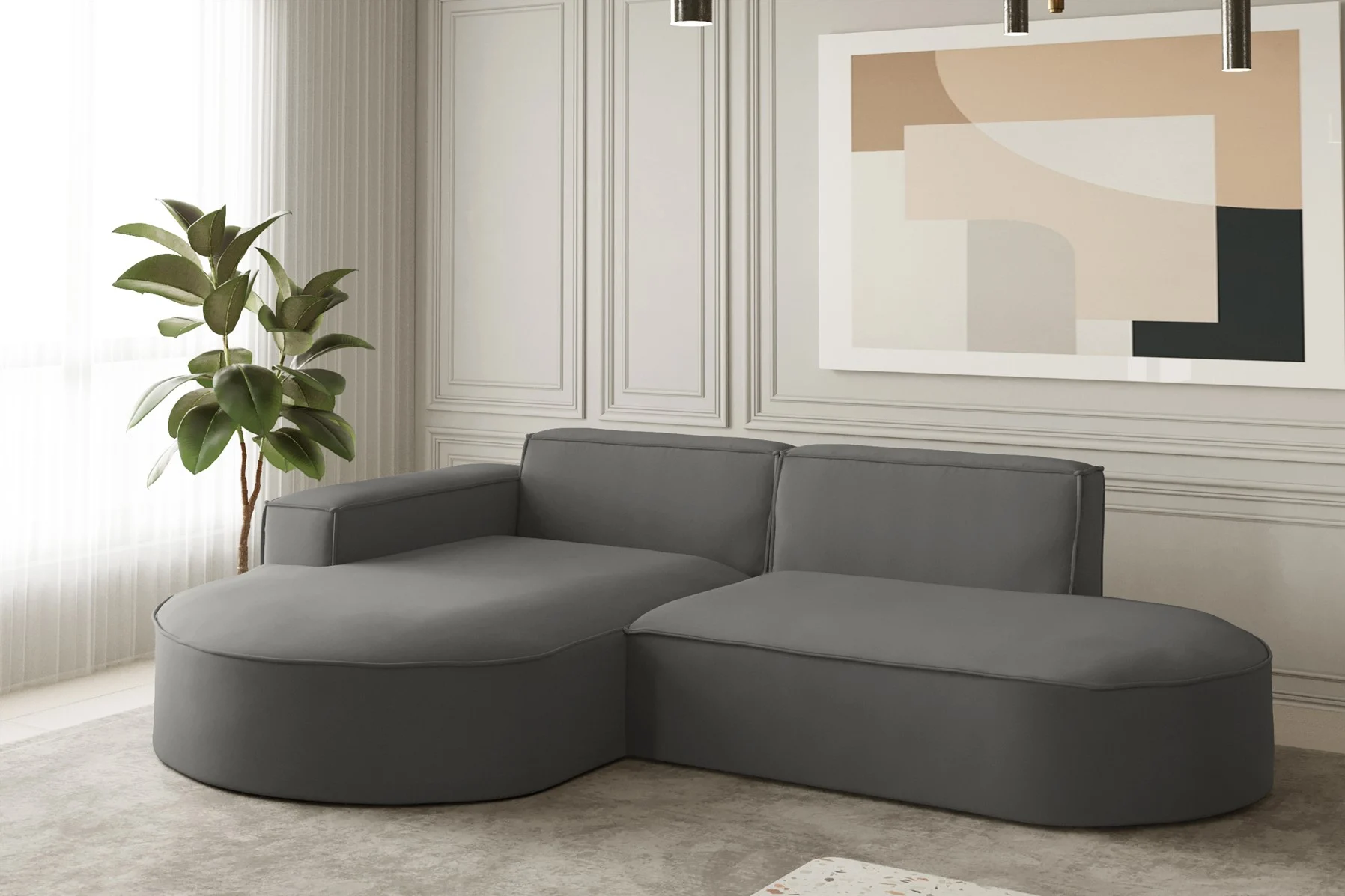 Ecksofa Designersofa PALMA XS in Stoff Opera Velvet Steel Ottomane Links - Fun Moebel
