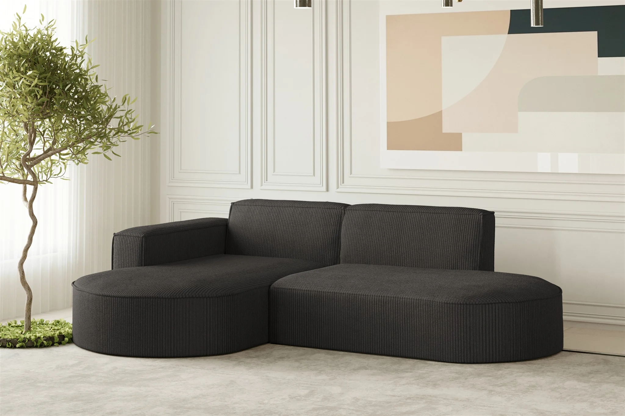 Ecksofa Designersofa PALMA XS in Stoff Scala Anthrazit Ottomane Links - Fun Moebel