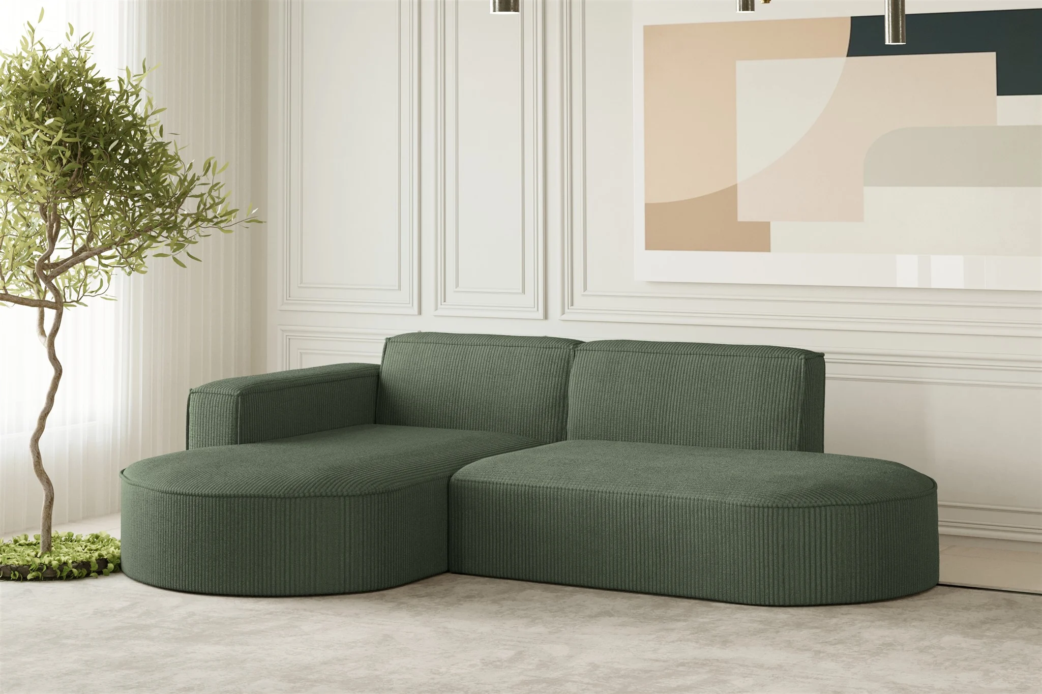 Ecksofa Designersofa PALMA XS in Stoff Scala Forest Ottomane Links - Fun Moebel
