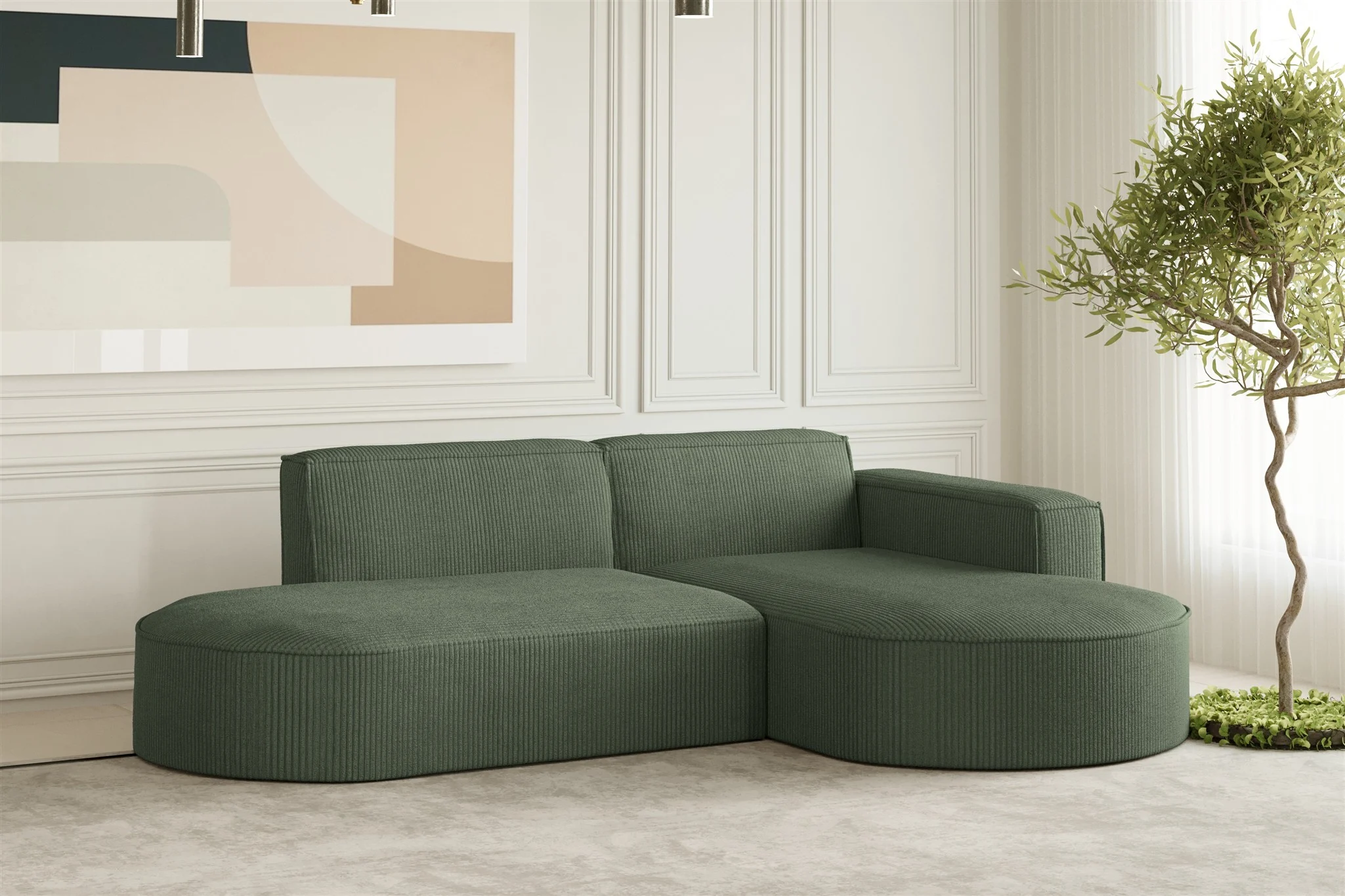 Ecksofa Designersofa PALMA XS in Stoff Scala Forest Ottomane Rechts - Fun Moebel