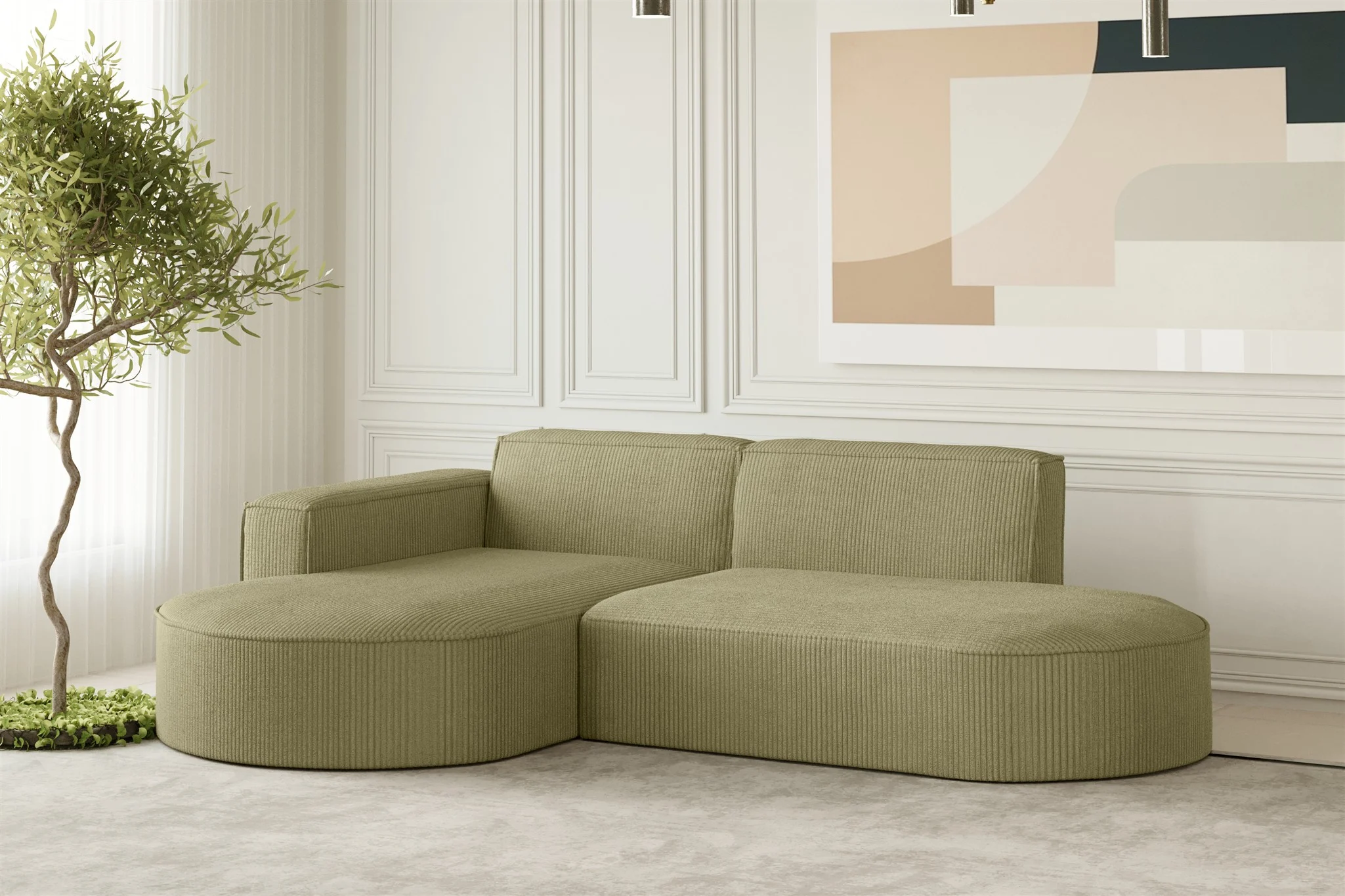 Ecksofa Designersofa PALMA XS in Stoff Scala Kiwi Ottomane Links - Fun Moebel