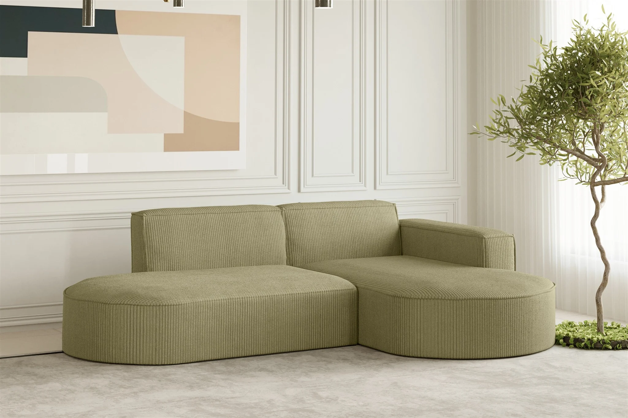 Ecksofa Designersofa PALMA XS in Stoff Scala Kiwi Ottomane Rechts - Fun Moebel
