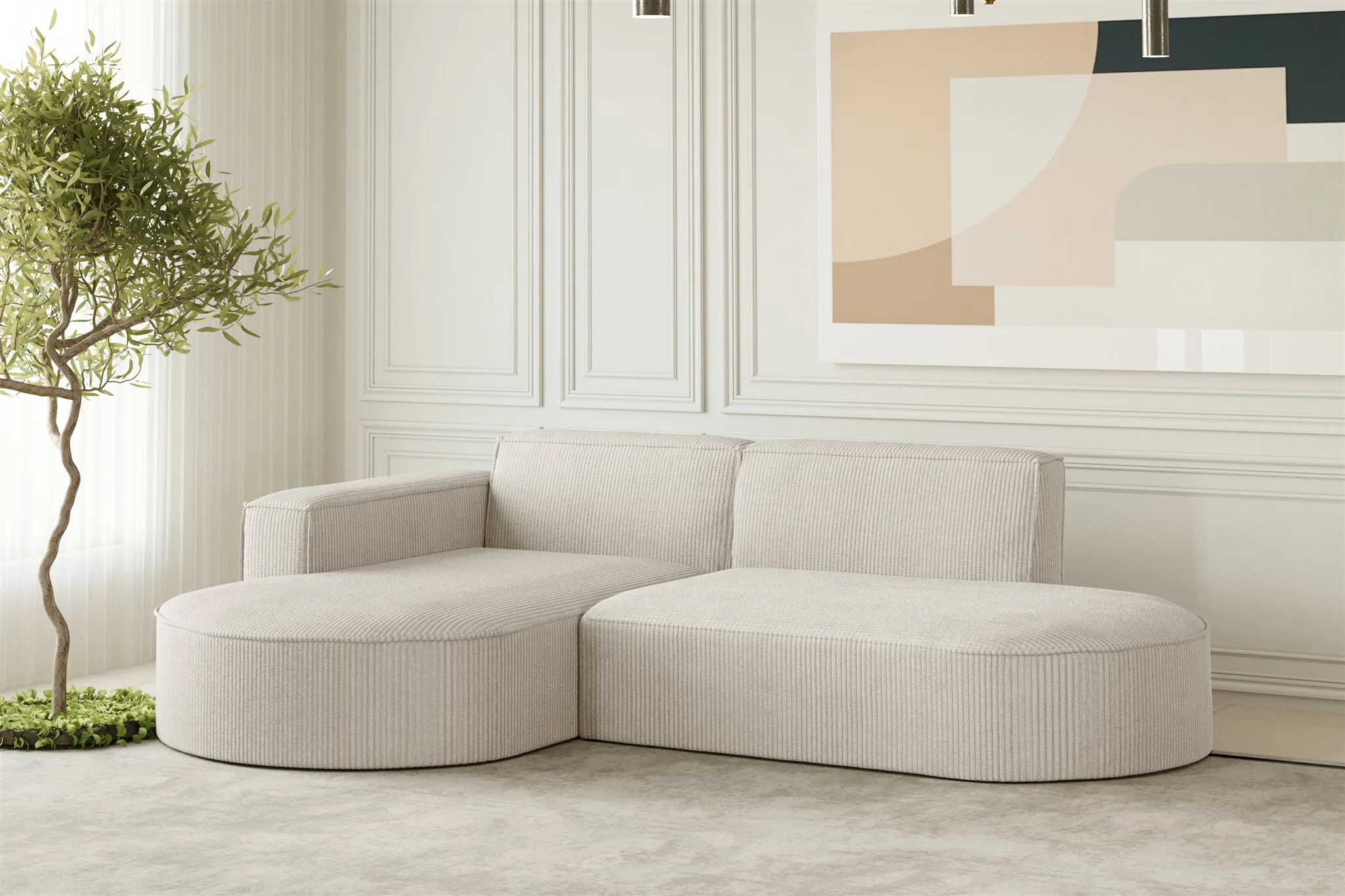 Ecksofa Designersofa PALMA XS in Stoff Scala Sand Ottomane Links - Fun Moebel