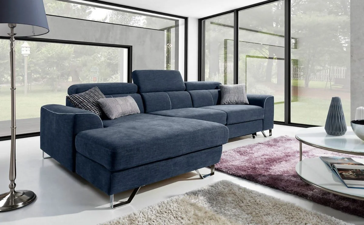 Ecksofa Schlafsofa PAZZO Polyesterstoff Blau Ottomane Links - Fun Moebel