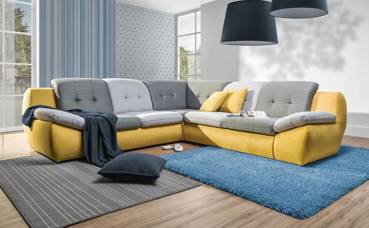 Ecksofa Schlafsofa PEDRO Gelb / Grau Länge Schenkel Links - Fun Moebel
