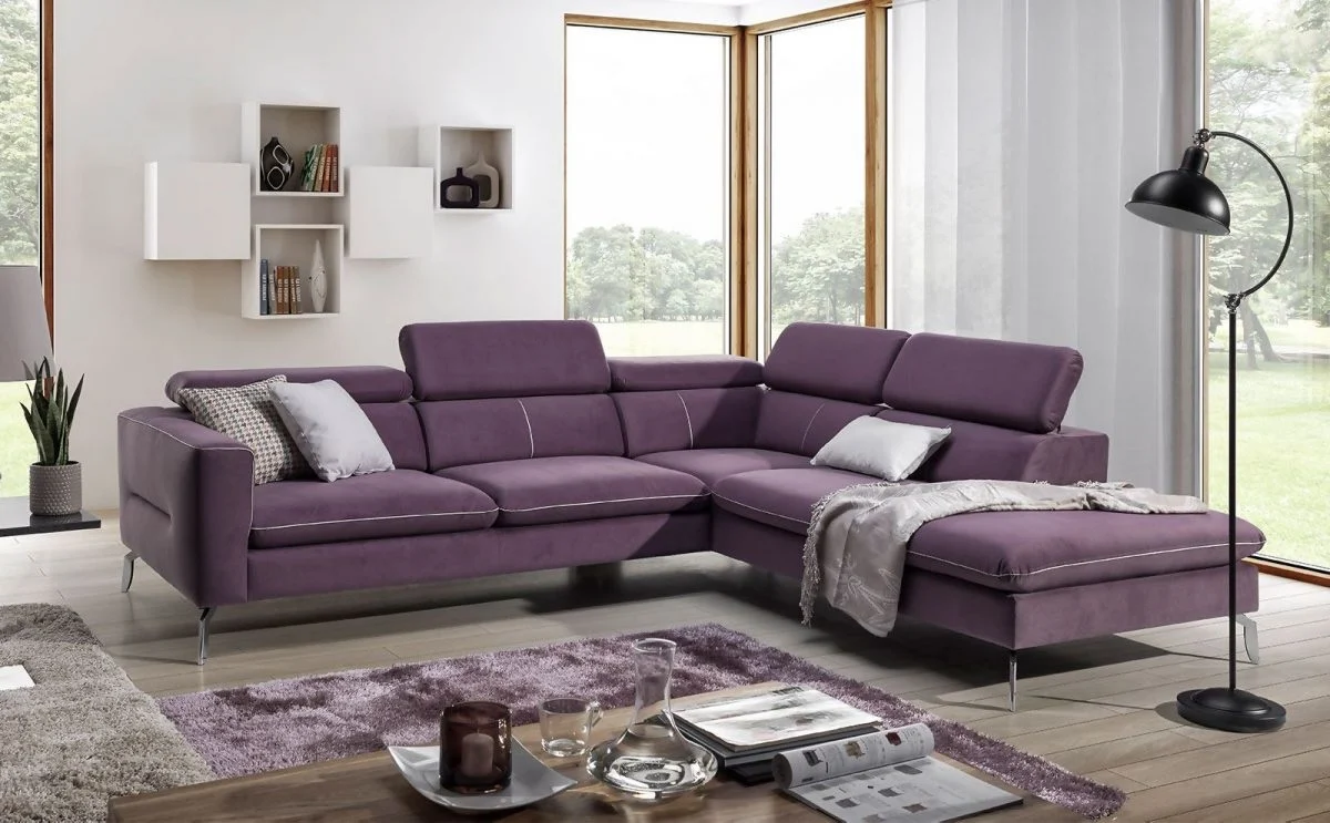 Ecksofa Sofa REZA Polyesterstoff Violett Ottomane Rechts - Fun Moebel