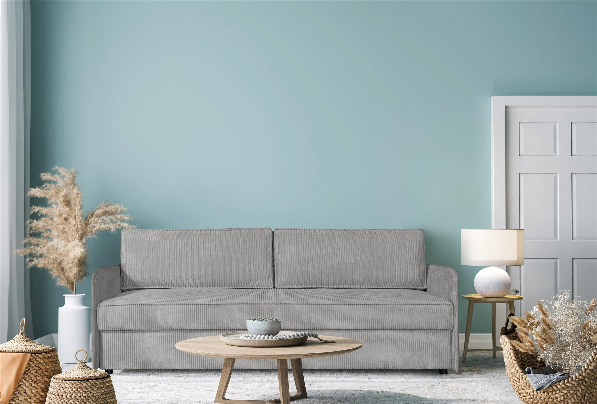 Sofa Designersofa RUBY mit Schlaffunktion Stoff Anafi Hellgrau - Fun Möbel