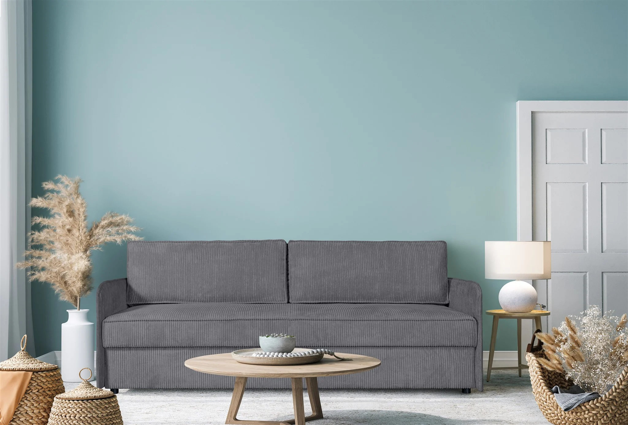 Sofa Designersofa RUBY mit Schlaffunktion Stoff Anafi Grau - Fun Möbel