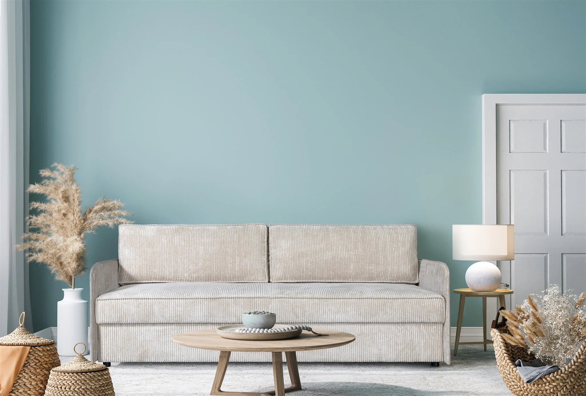 Sofa Designersofa RUBY mit Schlaffunktion Stoff Anafi Hellbeige - Fun Möbel