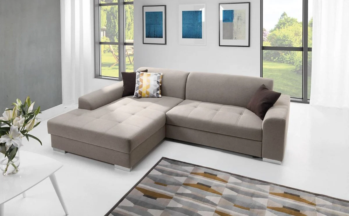 Ecksofa Schlafsofa SPLIT Beige Ottomane Links - Fun Moebel