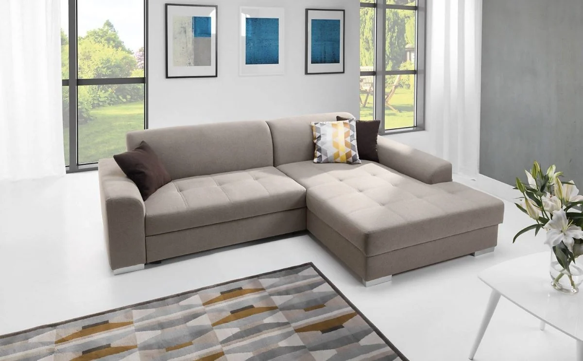 Ecksofa Schlafsofa SPLIT Beige Ottomane Rechts - Fun Moebel