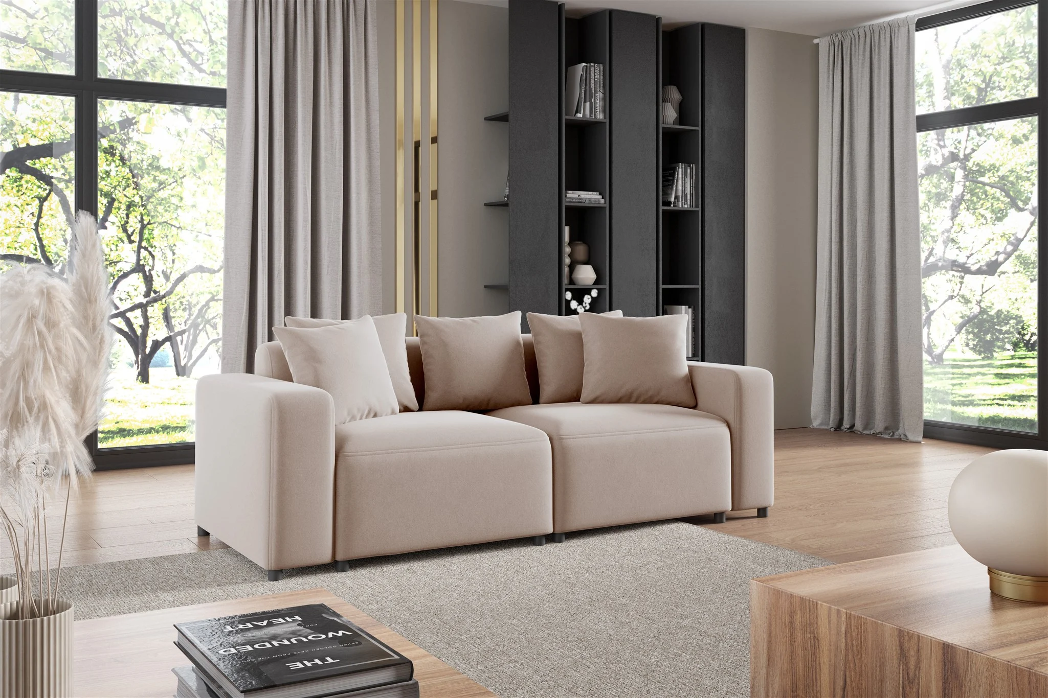 Sofa Designersofa MEGAN 2-Sitzer in Stoff Salvador Hellbeige