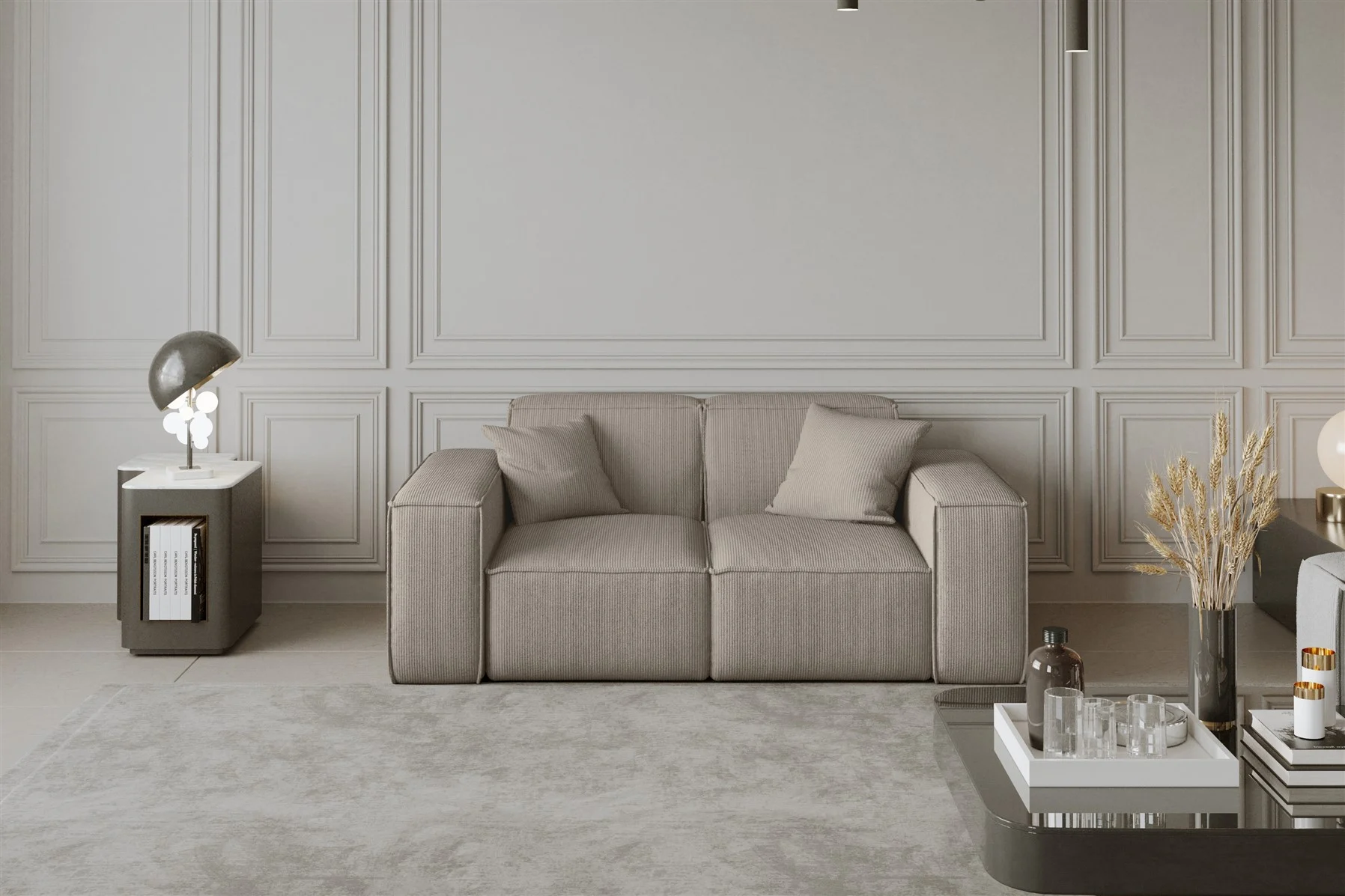 Sofa Designersofa CELES 2-Sitzer in Stoff Scala Beige