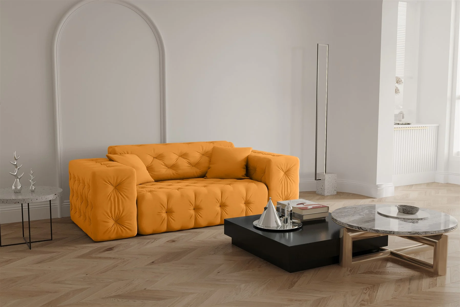 Sofa Designersofa CHANTAL 2-Sitzer in Stoff Opera Velvet Gelb